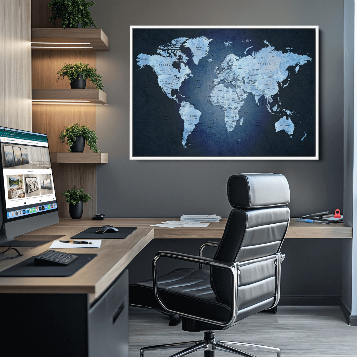 Push Pin World Map Canvas Print – Framed Wall Art for Couples to Track Their Travels – Anniversary Gift or Home Adventure Decor