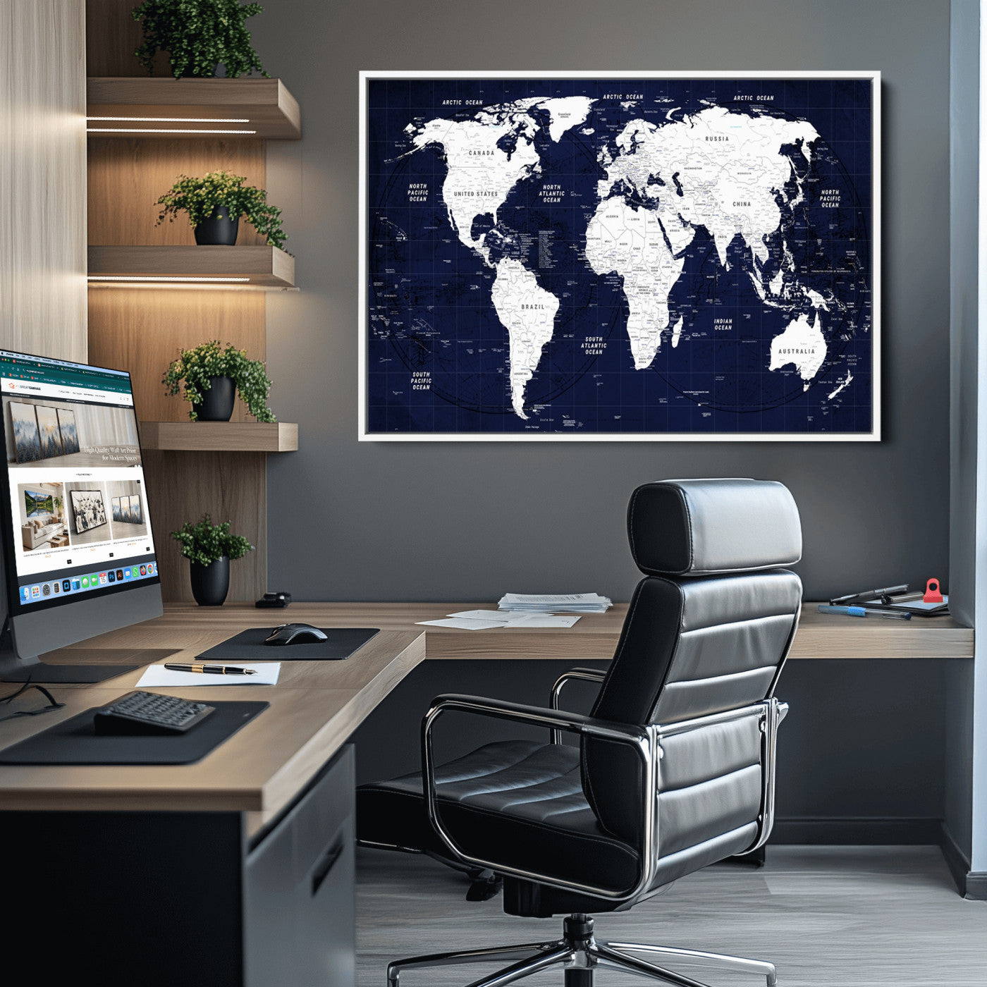 Push Pin World Map Canvas Print – Framed Wall Art for Couples to Track Their Travels – Anniversary Gift or Home Adventure Decor