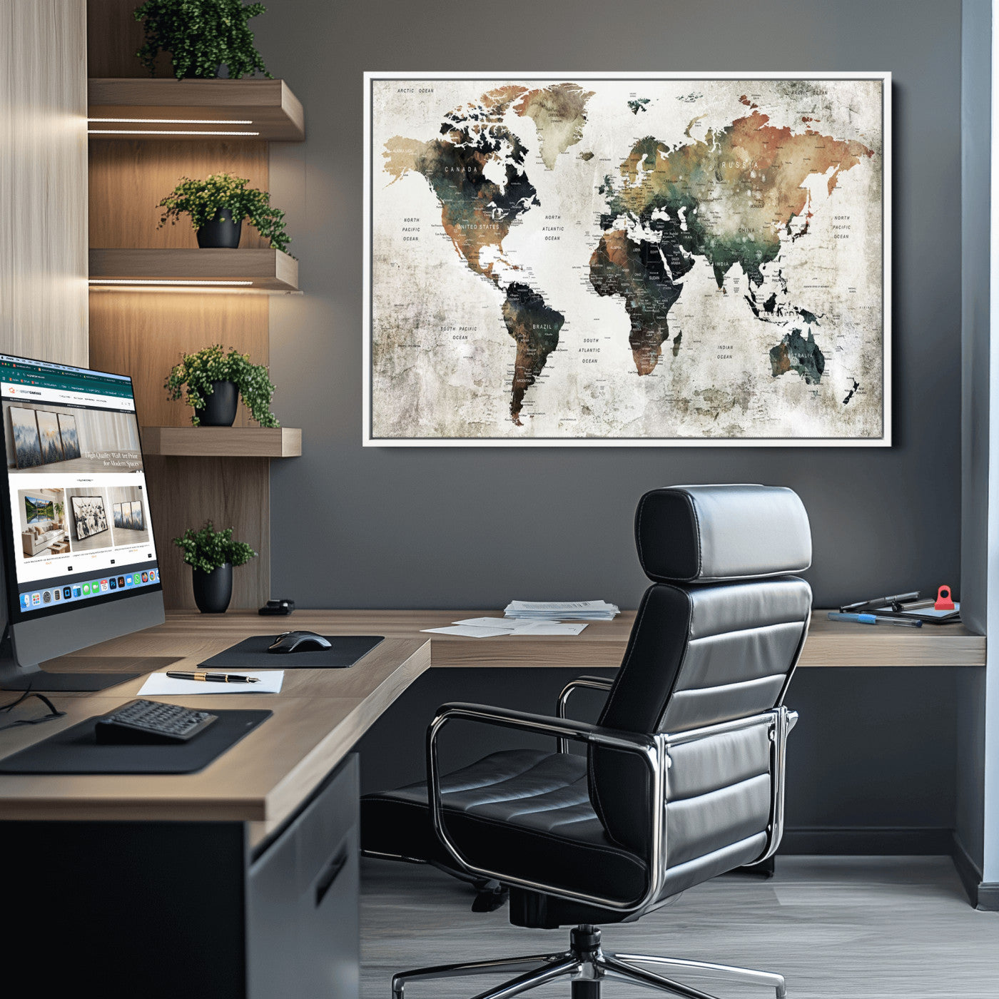 Push Pin World Map Canvas Print – Framed Wall Art for Couples to Track Their Travels – Anniversary Gift or Home Adventure Decor
