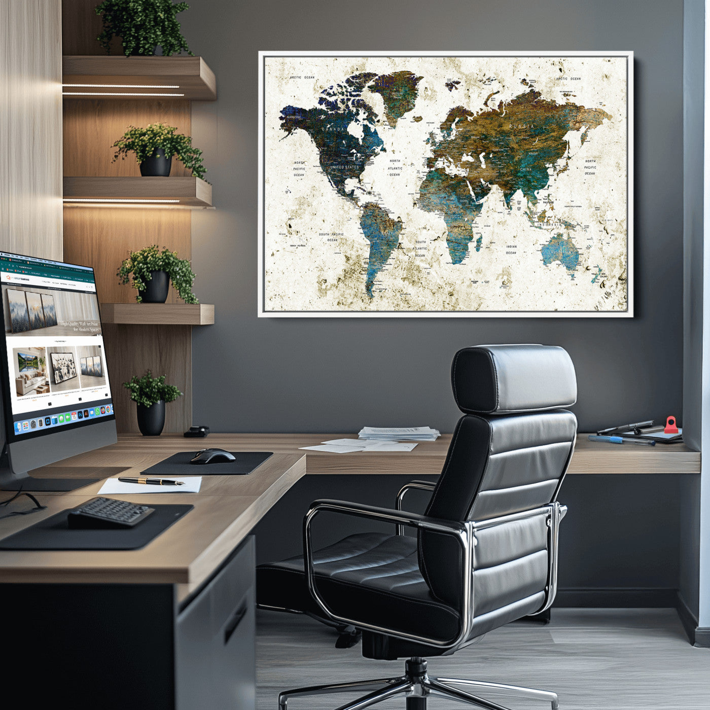 Push Pin World Map Canvas Print – Framed Wall Art for Couples to Track Their Travels – Anniversary Gift or Home Adventure Decor