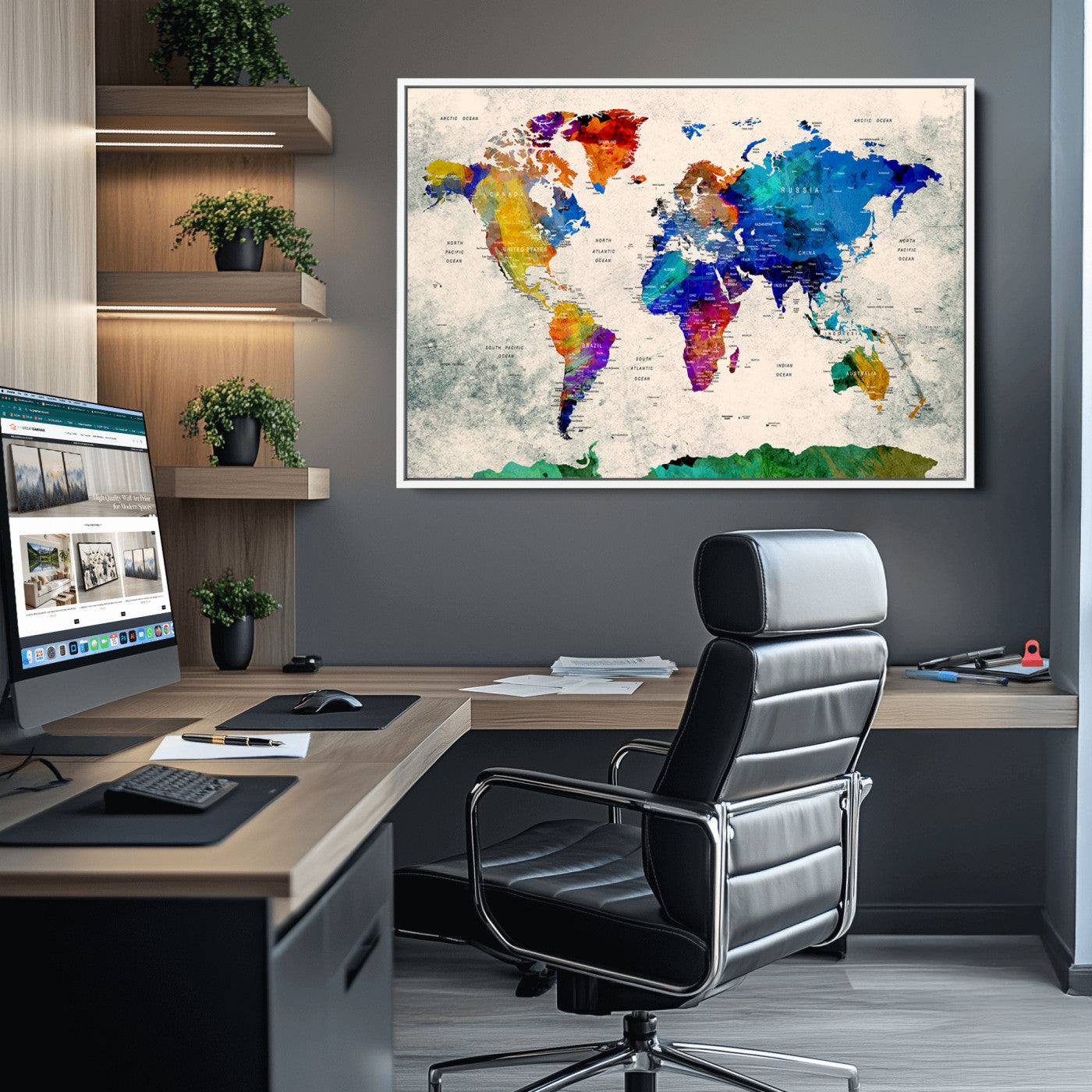 Push Pin World Map Canvas Print – Framed Wall Art for Couples to Track Their Travels – Anniversary Gift or Home Adventure Decor