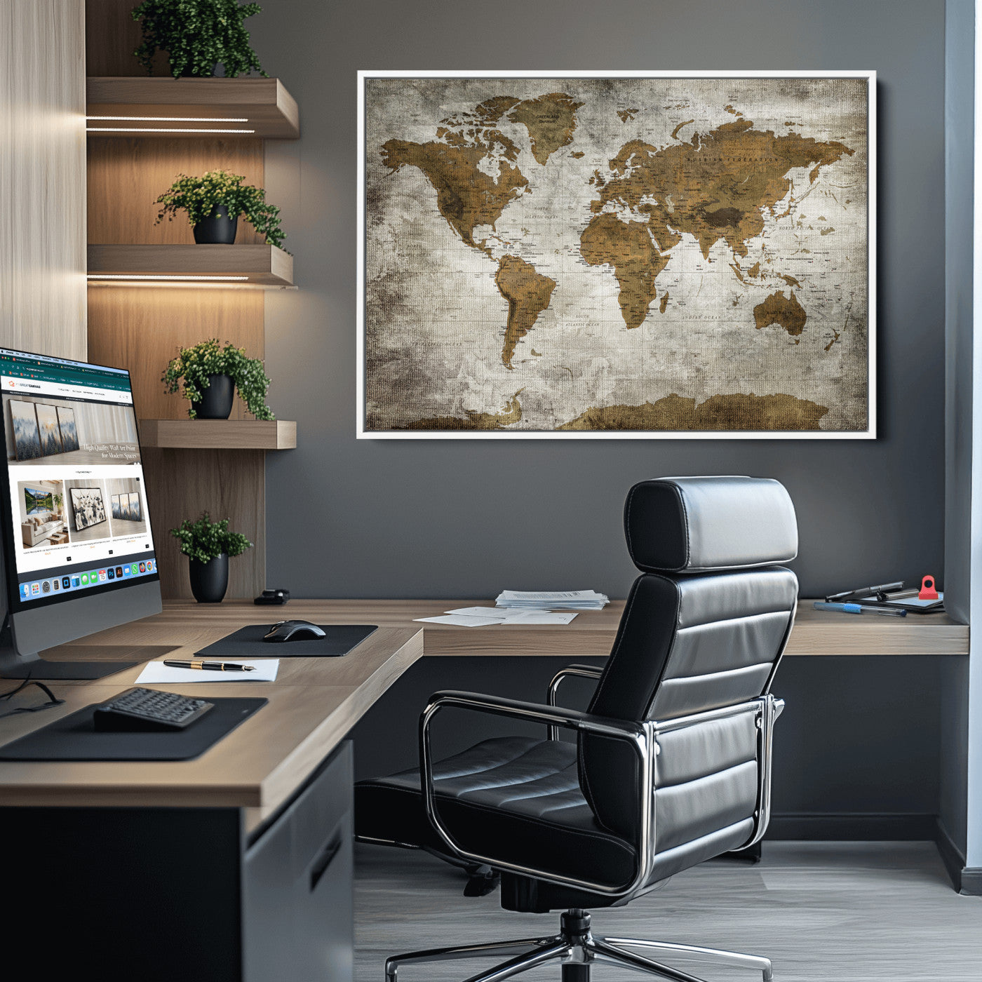 Push Pin World Map Canvas Print – Framed Wall Art for Couples to Track Their Travels – Anniversary Gift or Home Adventure Decor