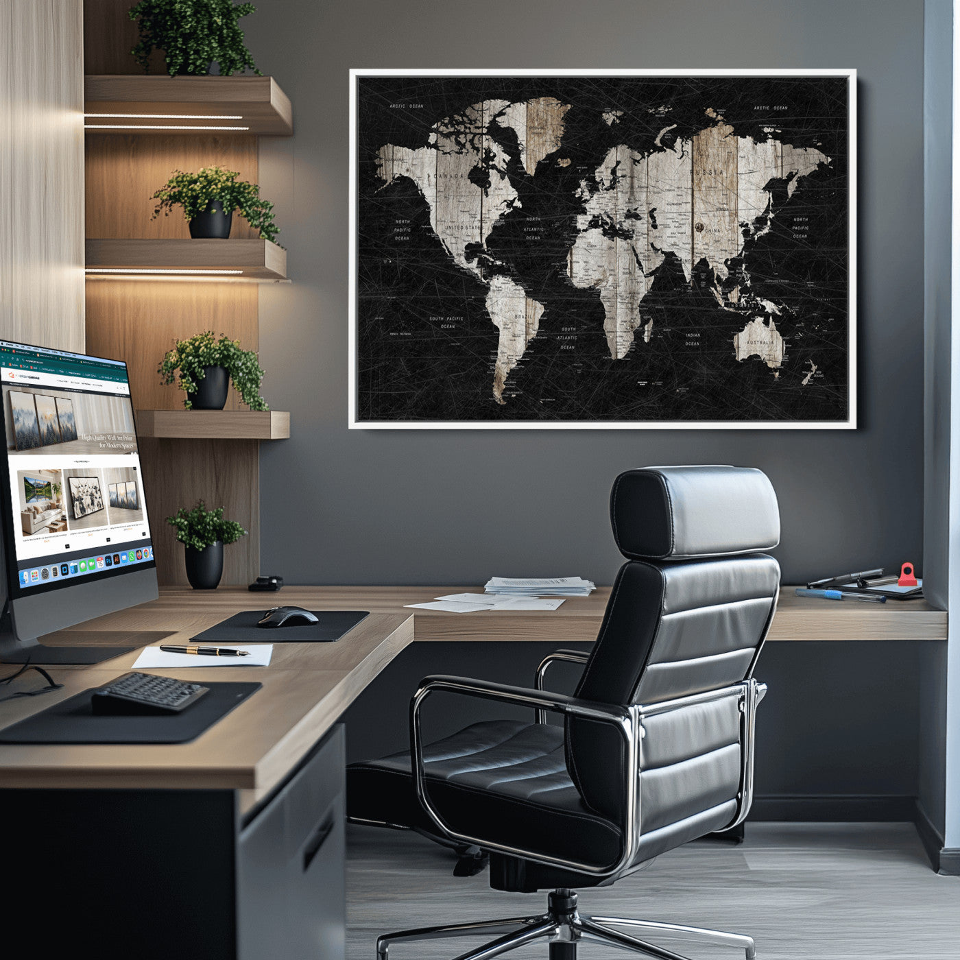 Push Pin World Map Canvas Print – Framed Wall Art for Couples to Track Their Travels – Anniversary Gift or Home Adventure Decor