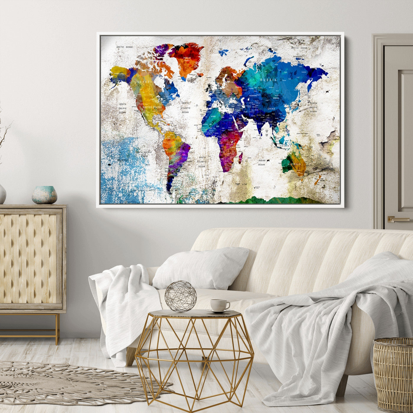 Push Pin World Map Canvas Print – Framed Wall Art for Couples to Track Their Travels – Anniversary Gift or Home Adventure Decor