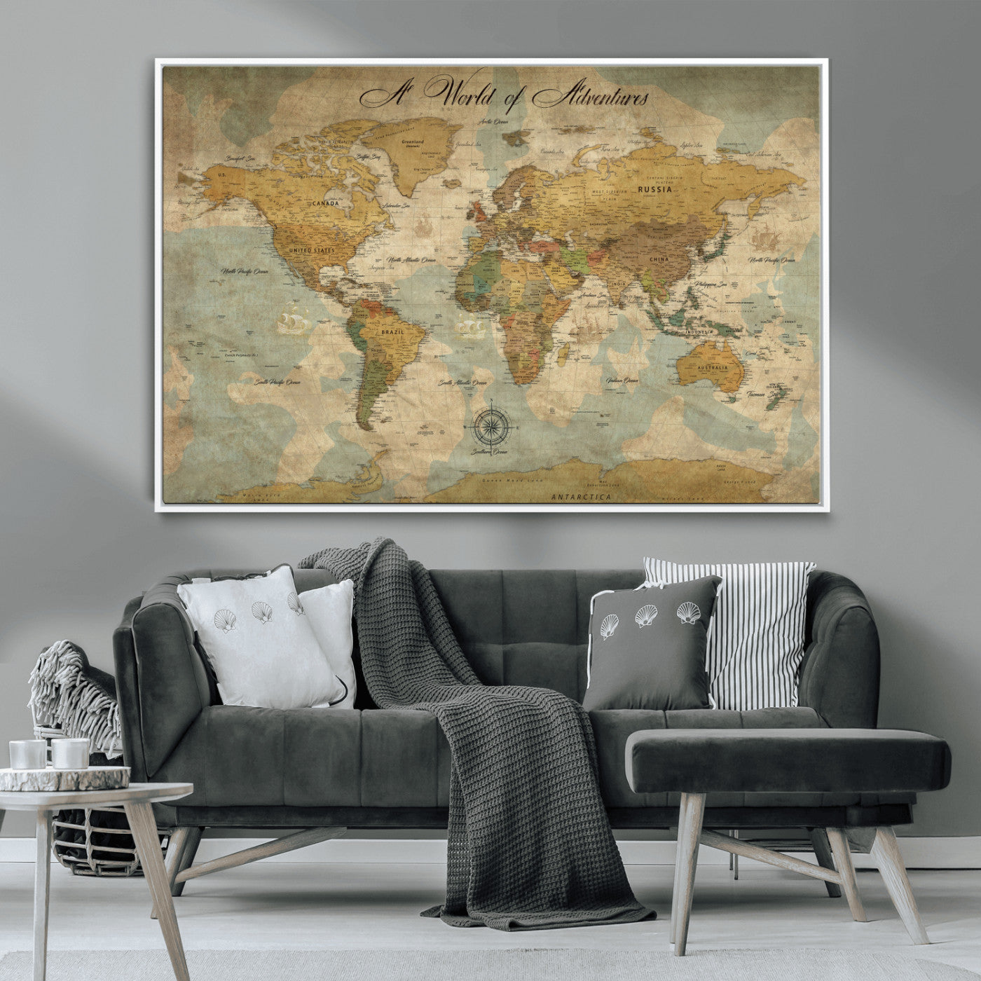 75690627-MGV-CV-36X24-Personalized World Map Print, Customizable Push Pin Framed World Map Print on Canvas - Custom Quote on Map Print,