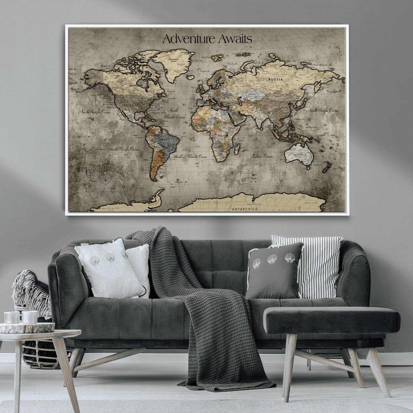 60740187-MGV-CV-36X24-Tree Rings Wall Art Canvas Print, Framed Wood Texture Art Picture Print, Blue Grain Perfect Rustic Modern Decor Artwork, Wood Texture Wall