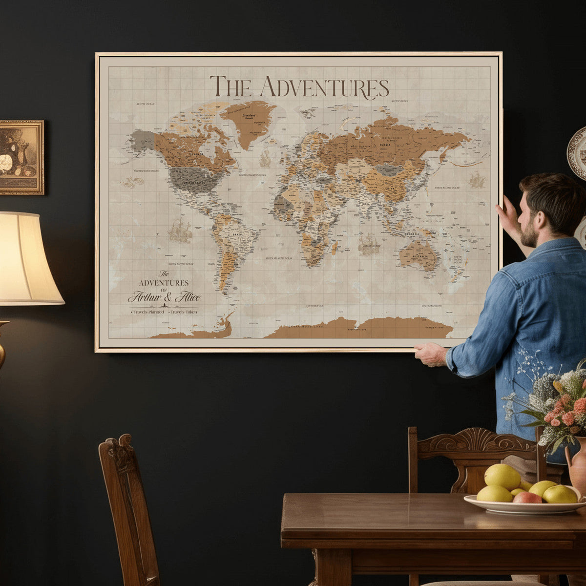 57738274-MGV-CV-36X24 - Custom Push Pin World Map Wall Art Canvas Print | Personalized Travel Tracker - NEWMAP-10