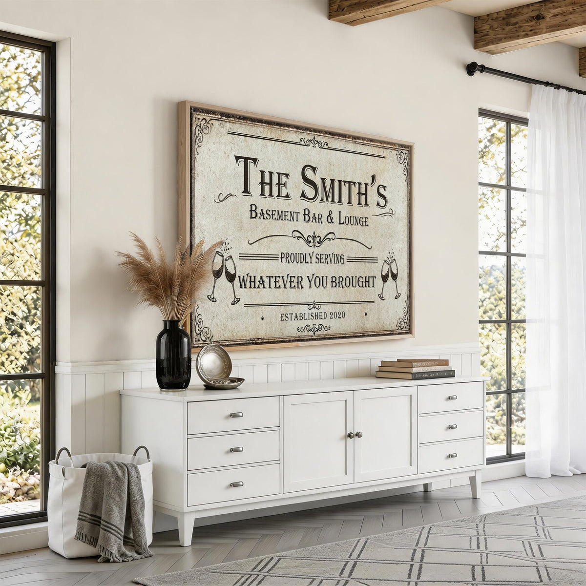 Custom Basement Bar & Lounge Sign Canvas, Personalized Family Name Art