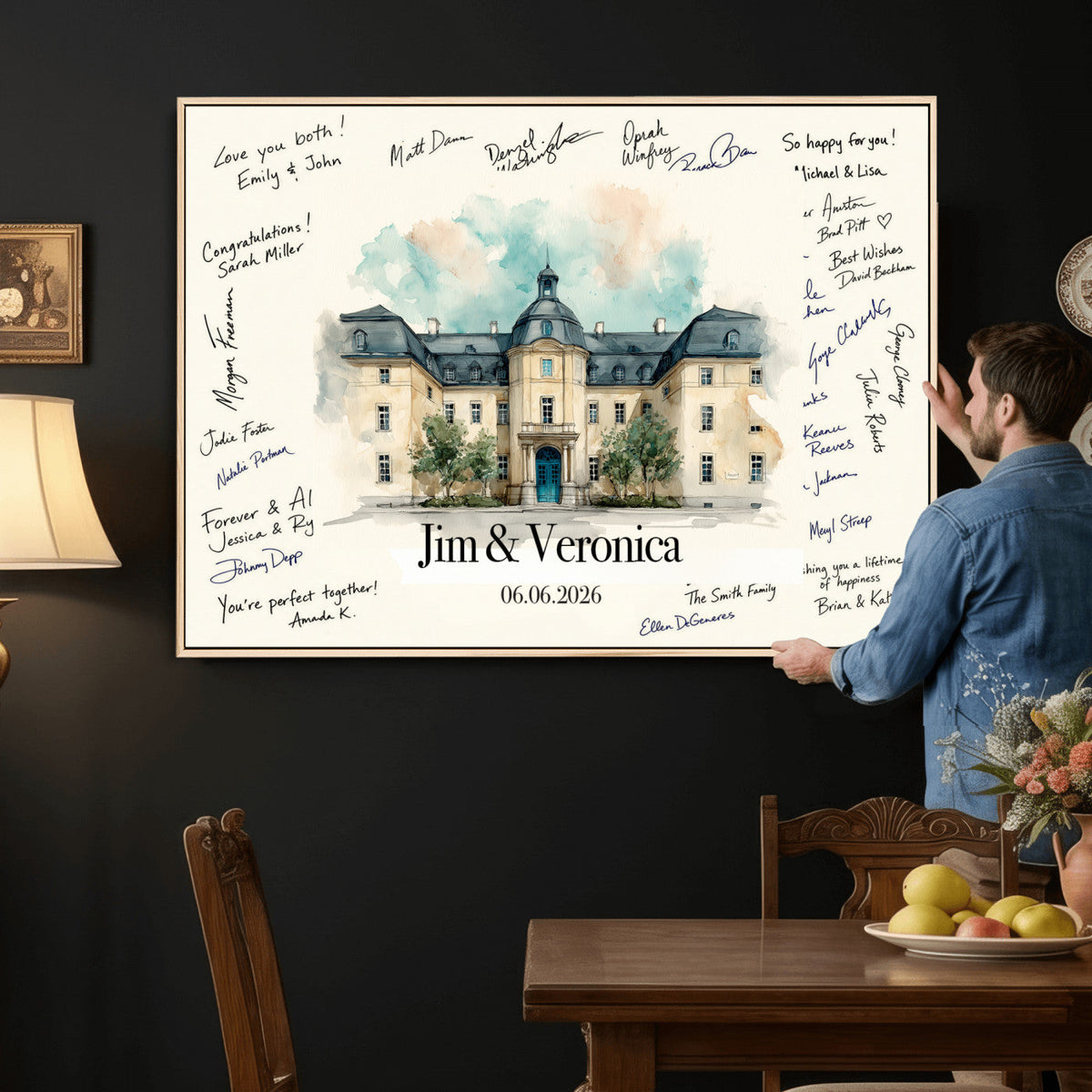 13409147-MGV-CV-36X24 - Wedding Guest Book Alternative Wall Art Canvas Print, Personalized Couple Photo Guestbook Wedding Signature Poster, Custom Couple Photo Guestbook Canvas