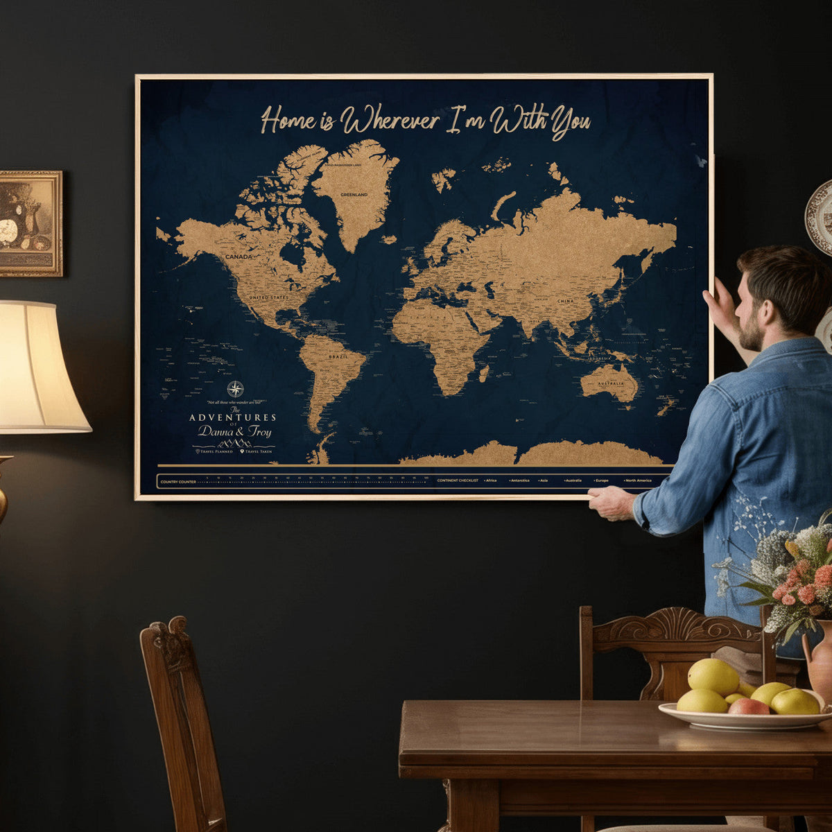 45598170-MGV-CV-36X24 - Custom Push Pin World Map Canvas Print | Personalized Travel Map Wall Art