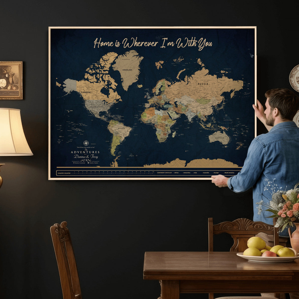 14276407-MGV-CV-36X24 - Custom Push Pin World Map Canvas Print | Personalized Travel Map Wall Art