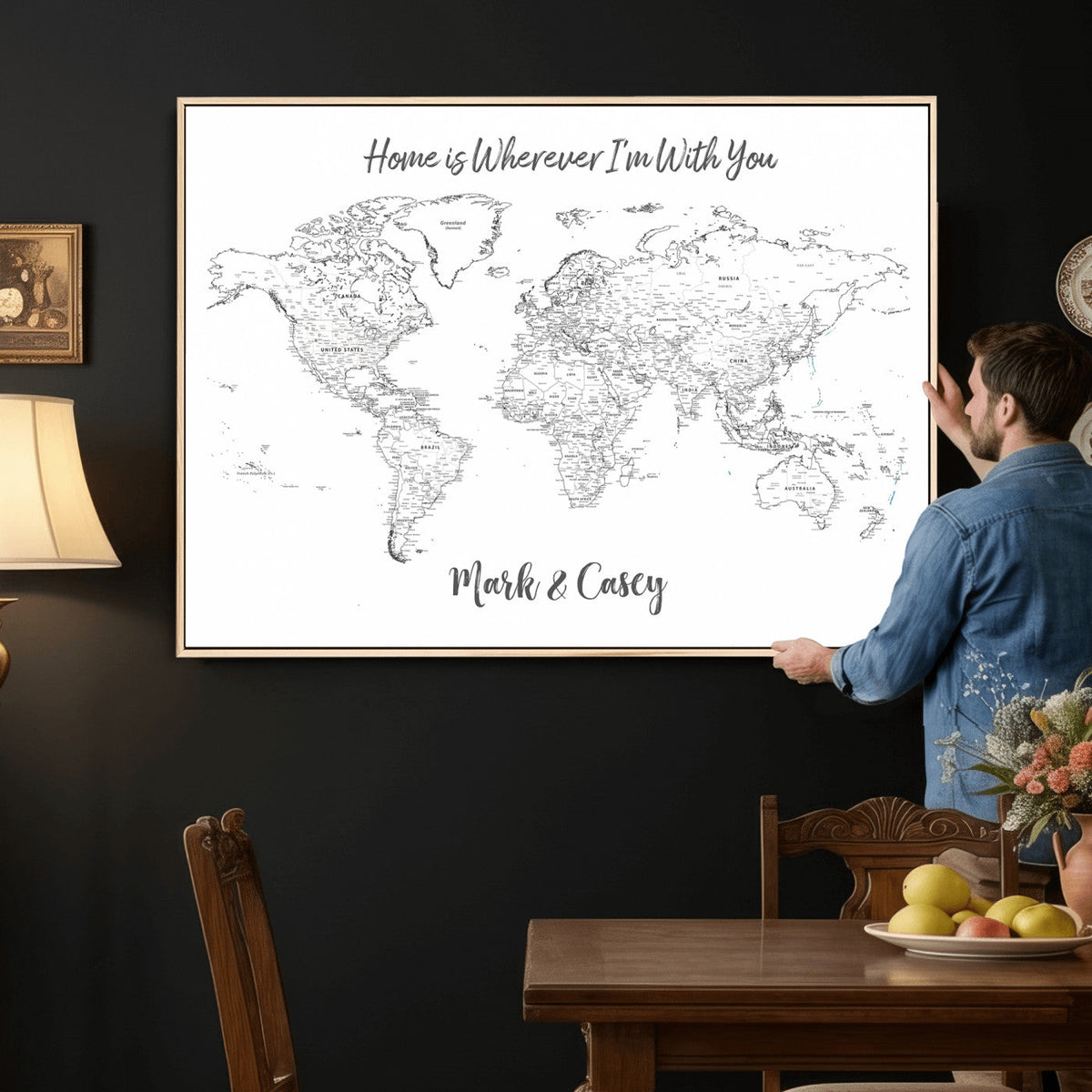 84721465-MGV-CV-36X24 - Custom Push Pin World Map Canvas Print | Personalized Travel Map Wall Art