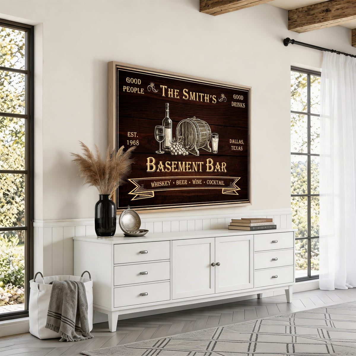 Custom Basement Bar Sign Canvas, Personalized Family Home Bar Wall Art