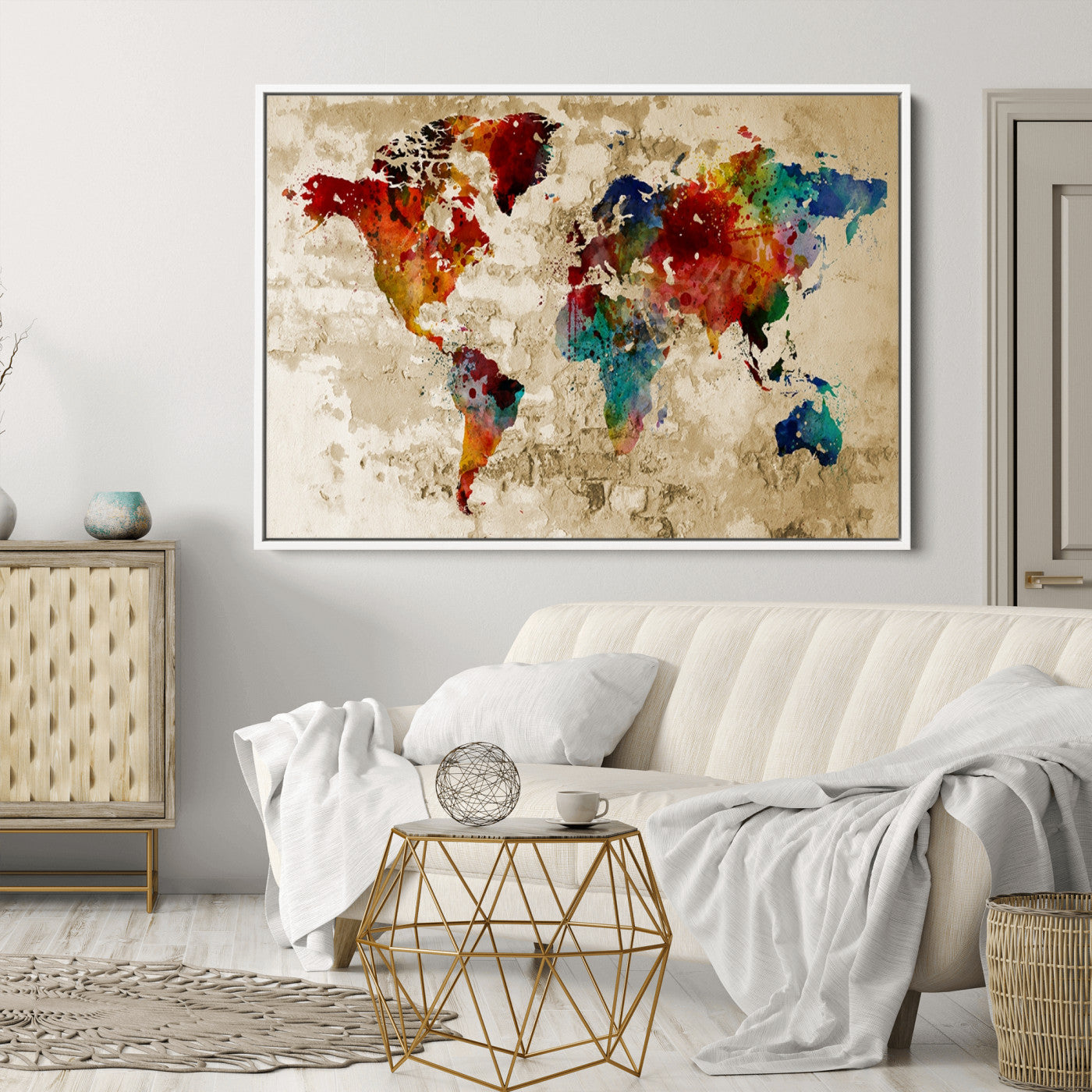Push Pin World Map Canvas Print – Framed Wall Art for Couples to Track Their Travels – Anniversary Gift or Home Adventure Decor