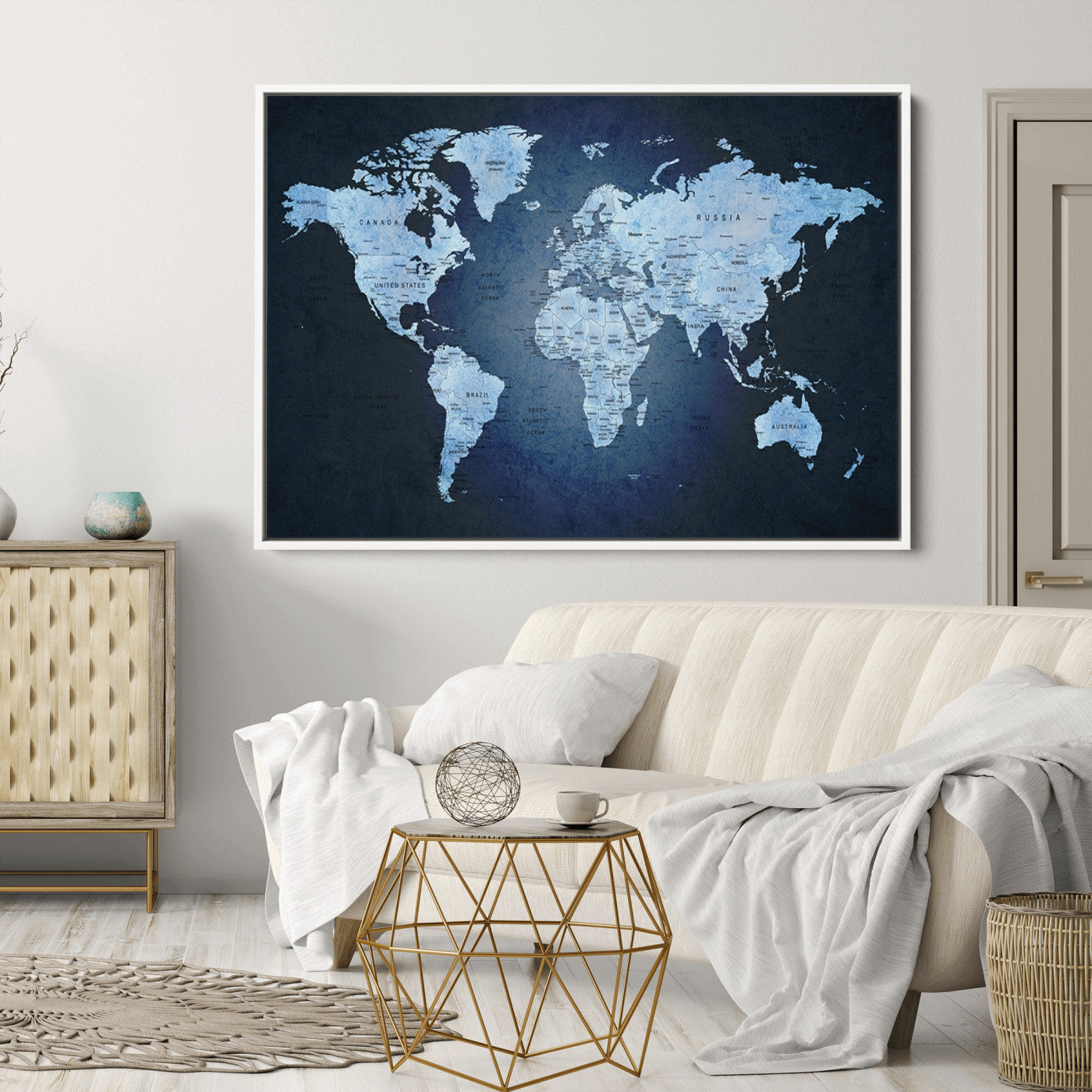 Push Pin World Map Canvas Print – Framed Wall Art for Couples to Track Their Travels – Anniversary Gift or Home Adventure Decor
