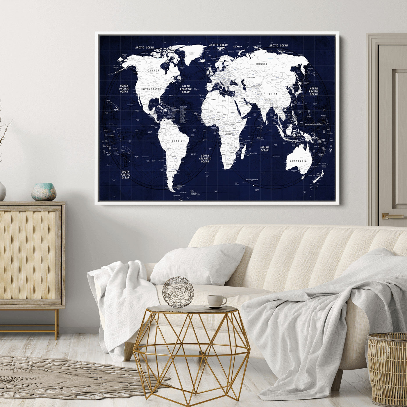 Push Pin World Map Canvas Print – Framed Wall Art for Couples to Track Their Travels – Anniversary Gift or Home Adventure Decor