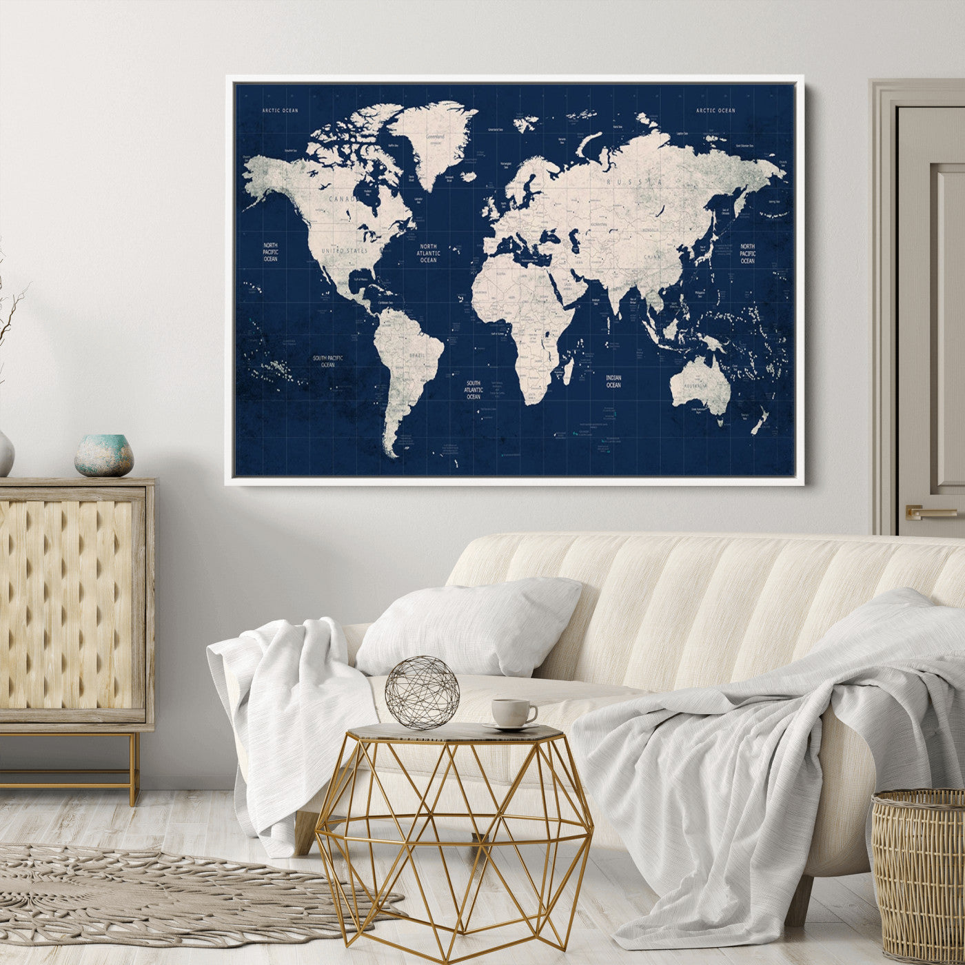 Push Pin World Map Canvas Print – Framed Wall Art for Couples to Track Their Travels – Anniversary Gift or Home Adventure Decor