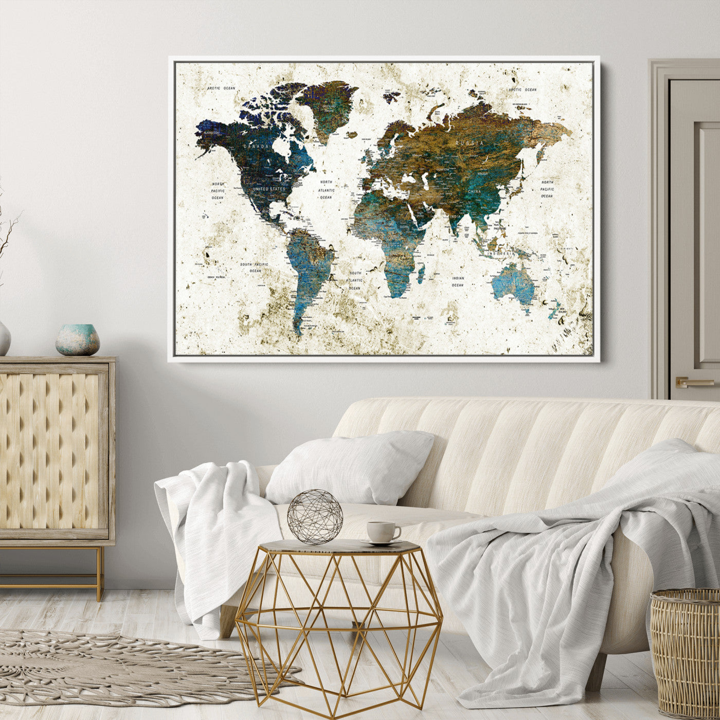 Push Pin World Map Canvas Print – Framed Wall Art for Couples to Track Their Travels – Anniversary Gift or Home Adventure Decor