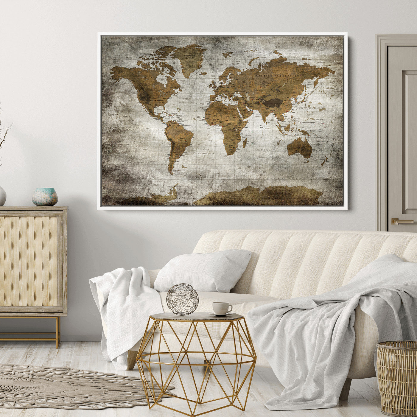 Push Pin World Map Canvas Print – Framed Wall Art for Couples to Track Their Travels – Anniversary Gift or Home Adventure Decor