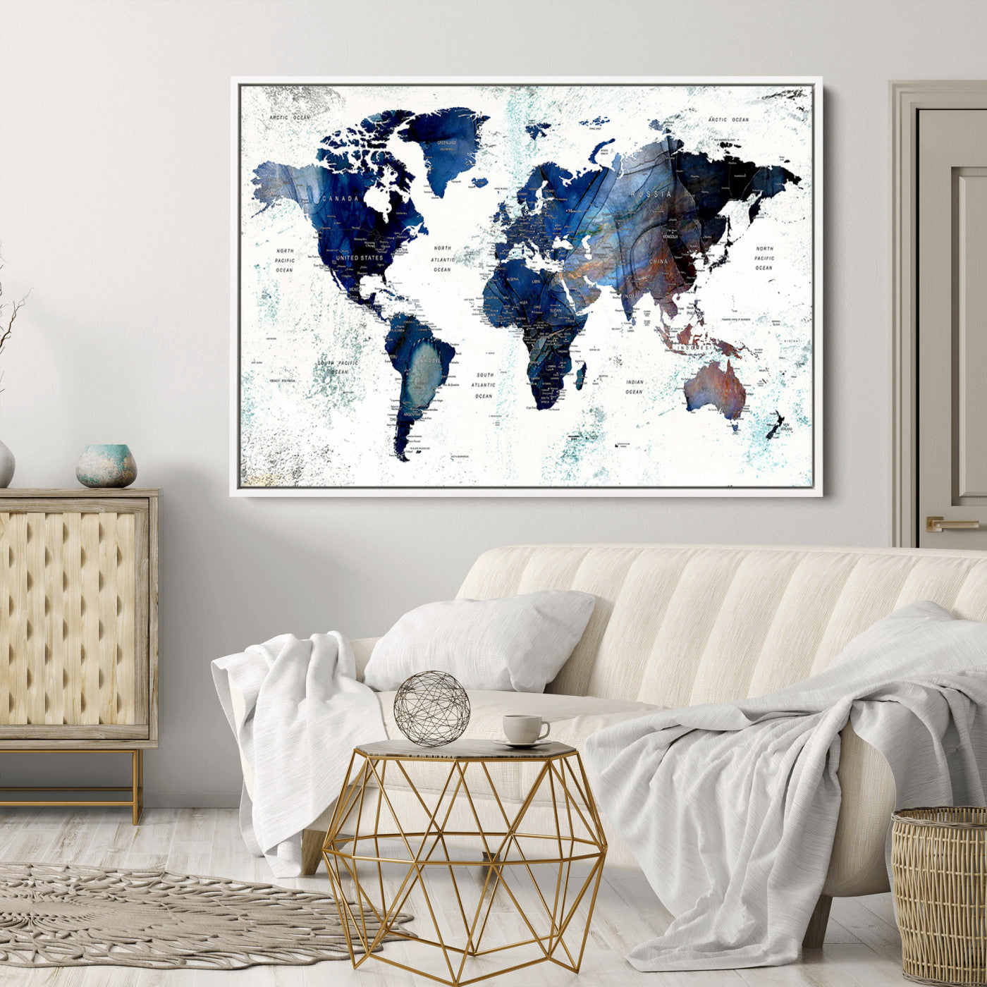 Push Pin World Map Canvas Print – Framed Wall Art for Couples to Track Their Travels – Anniversary Gift or Home Adventure Decor