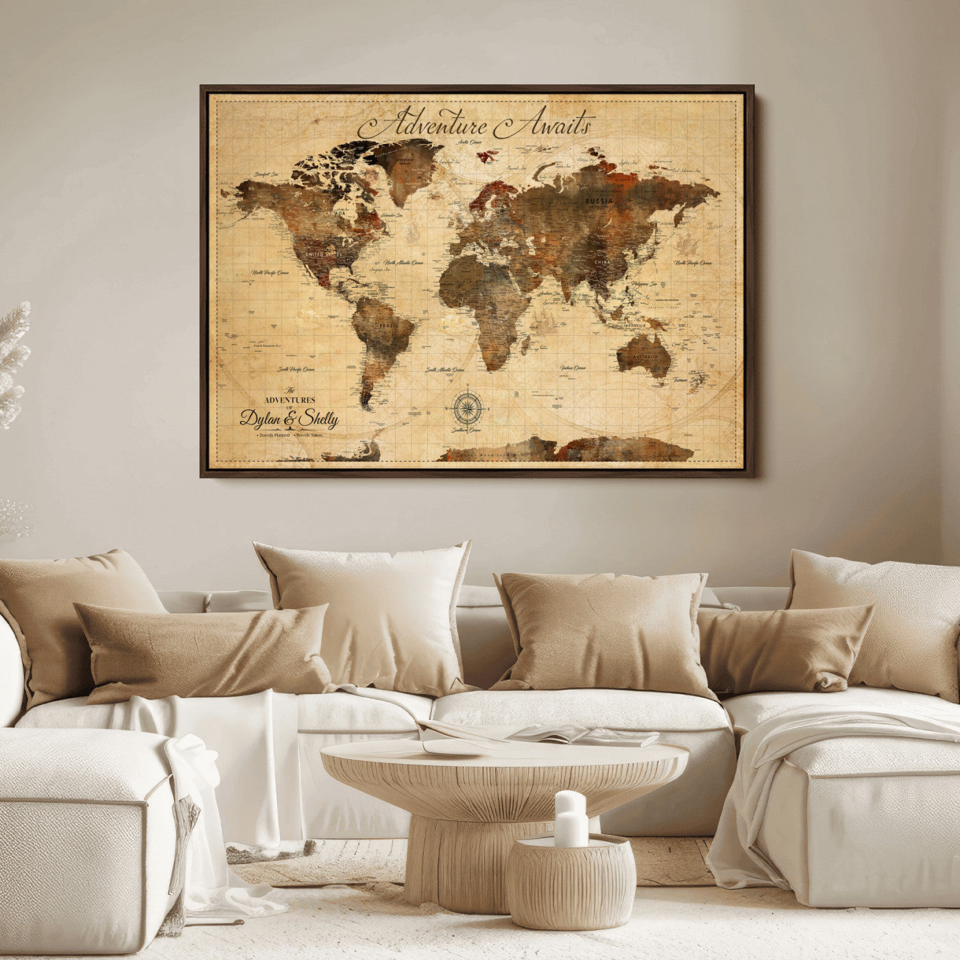 57497711-MGV-CV-36X24-Personalized World Map Canvas Print - Customizable Push Pin Framed World Map Print on Canvas - Custom Quote on Map Print