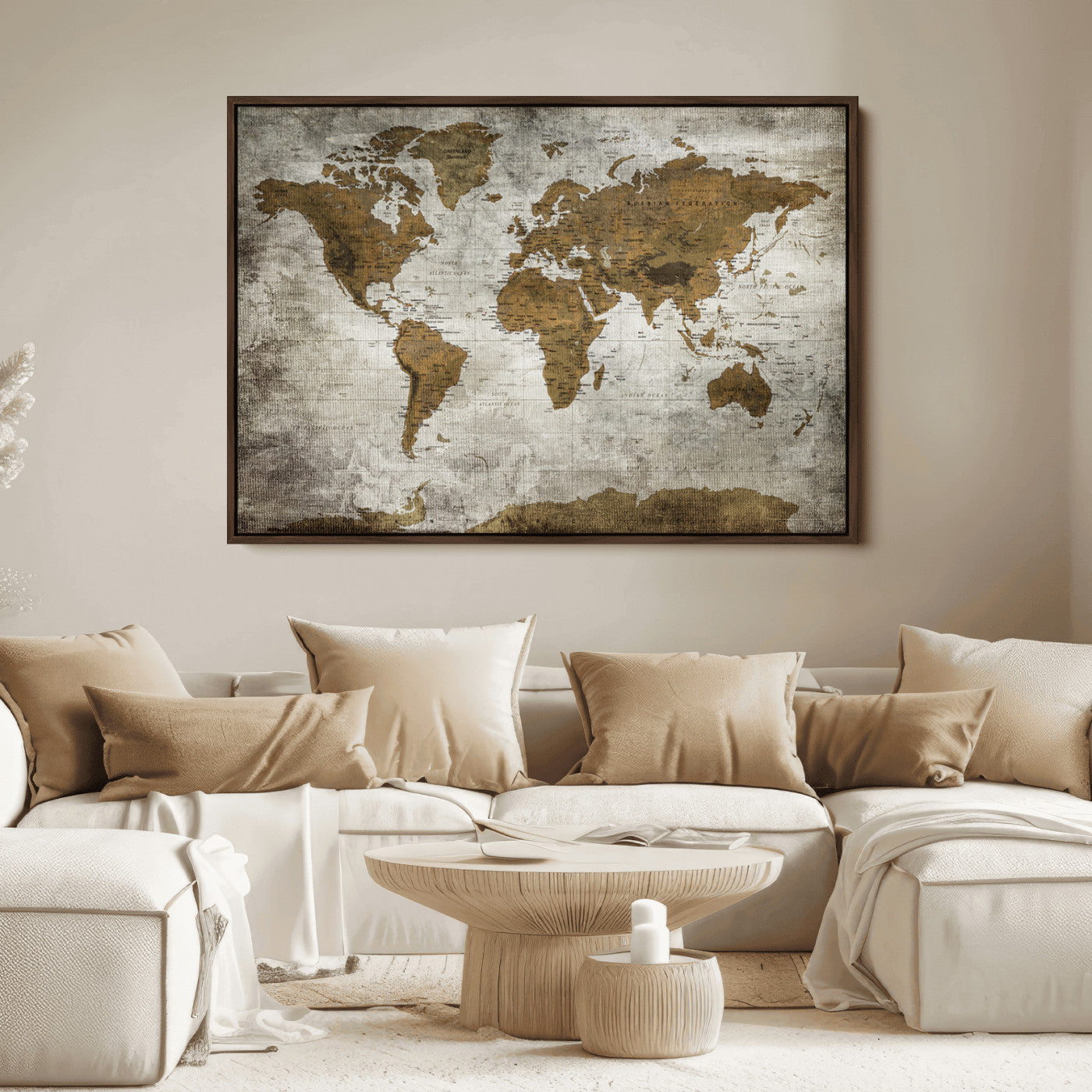 Push Pin World Map Canvas Print – Framed Wall Art for Couples to Track Their Travels – Anniversary Gift or Home Adventure Decor