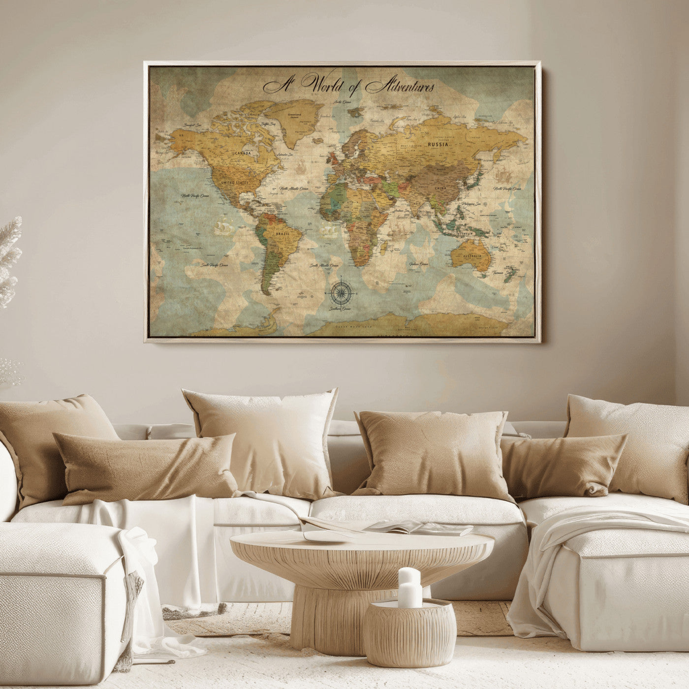 75690627-MGV-CV-36X24-Personalized World Map Print, Customizable Push Pin Framed World Map Print on Canvas - Custom Quote on Map Print,