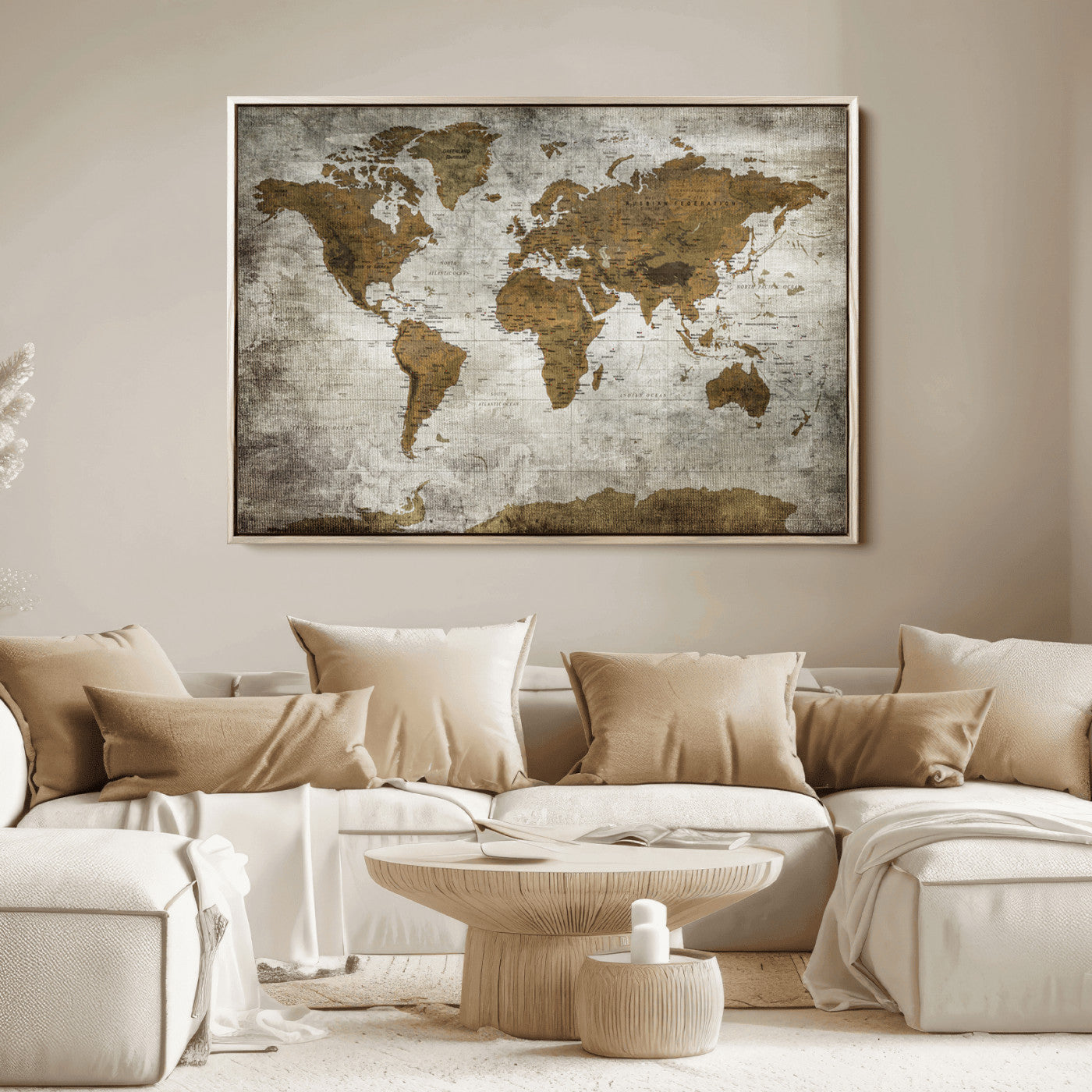 Push Pin World Map Canvas Print – Framed Wall Art for Couples to Track Their Travels – Anniversary Gift or Home Adventure Decor