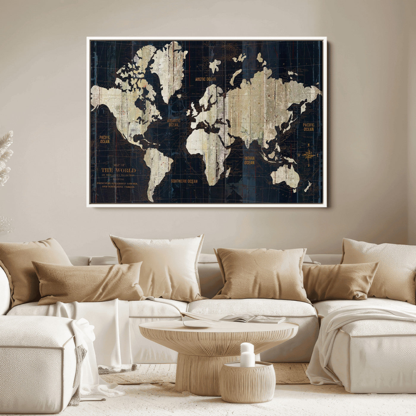 Push Pin World Map Canvas Print – Framed Wall Art for Couples to Track Their Travels – Anniversary Gift or Home Adventure Decor