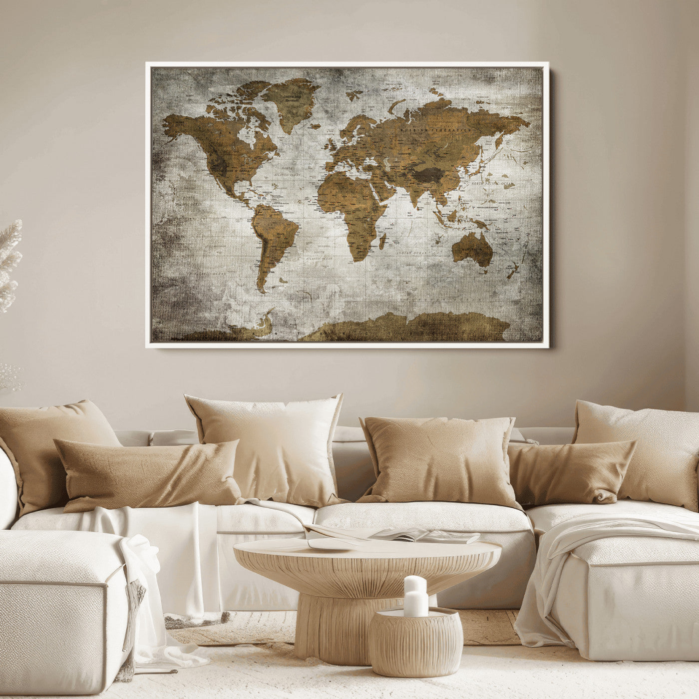 Push Pin World Map Canvas Print – Framed Wall Art for Couples to Track Their Travels – Anniversary Gift or Home Adventure Decor