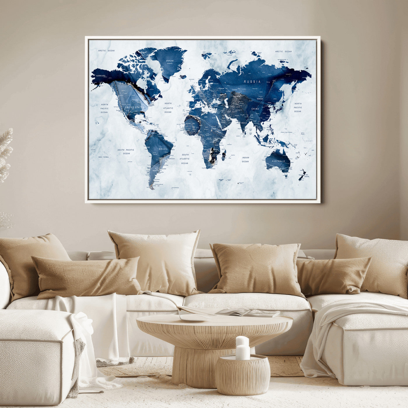 Push Pin World Map Canvas Print – Framed Wall Art for Couples to Track Their Travels – Anniversary Gift or Home Adventure Decor