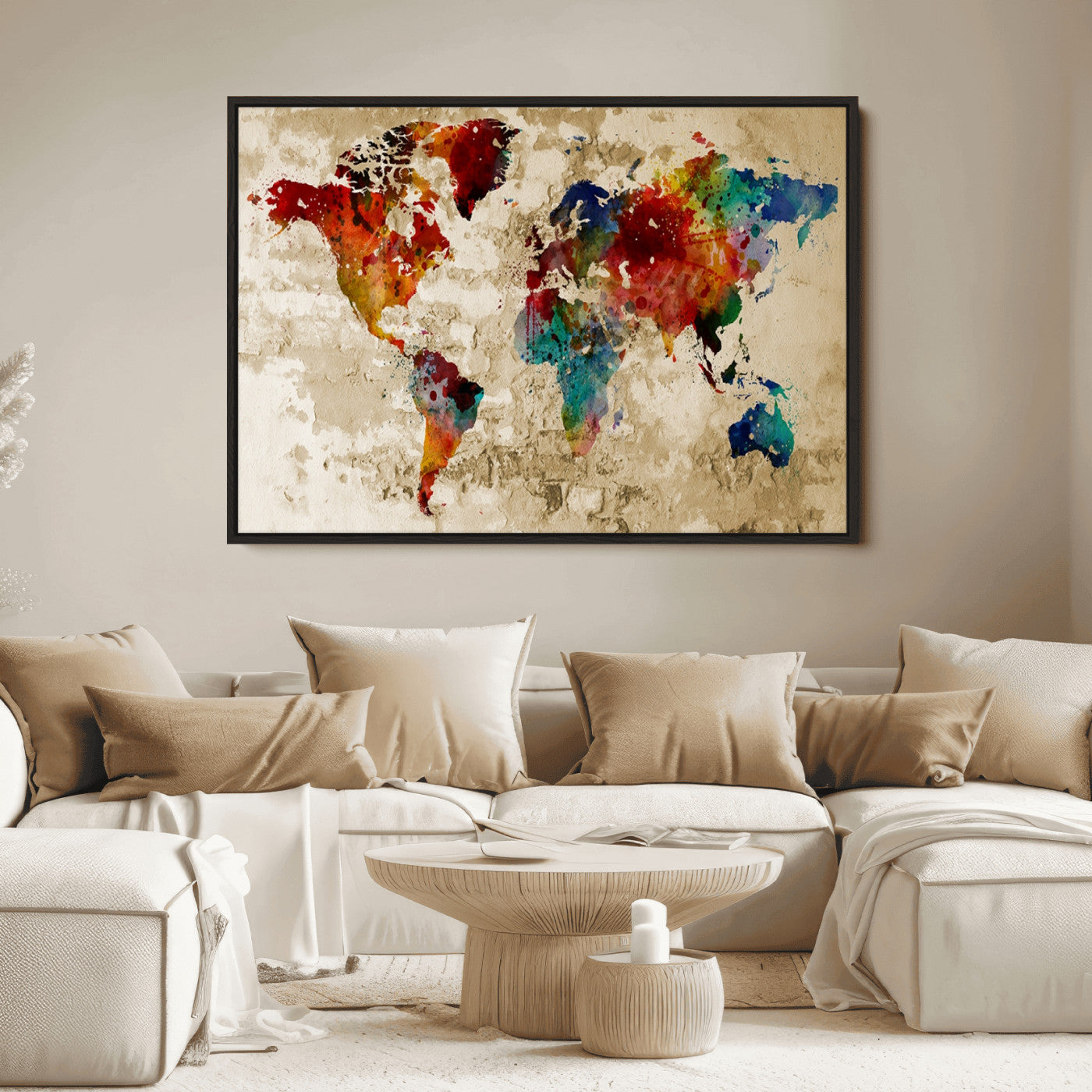 Push Pin World Map Canvas Print – Framed Wall Art for Couples to Track Their Travels – Anniversary Gift or Home Adventure Decor