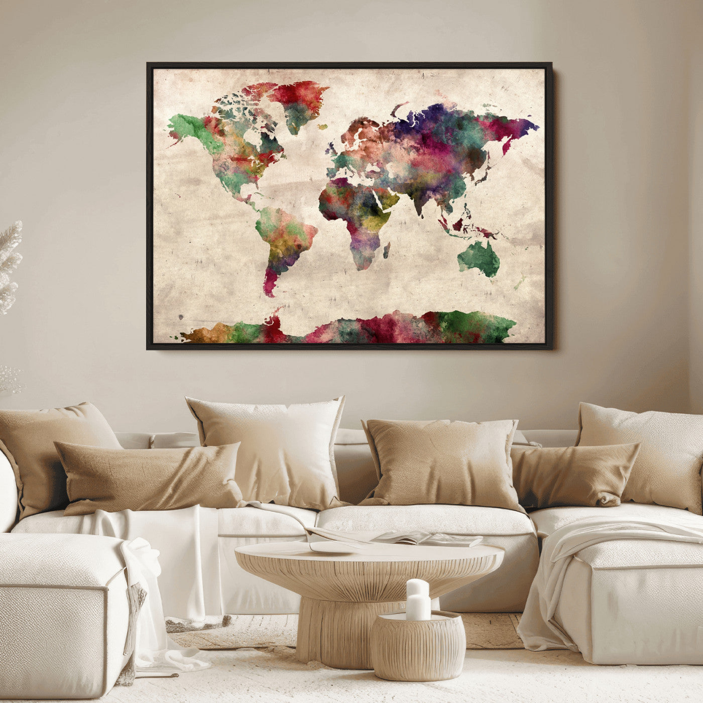 Push Pin World Map Canvas Print – Framed Wall Art for Couples to Track Their Travels – Anniversary Gift or Home Adventure Decor
