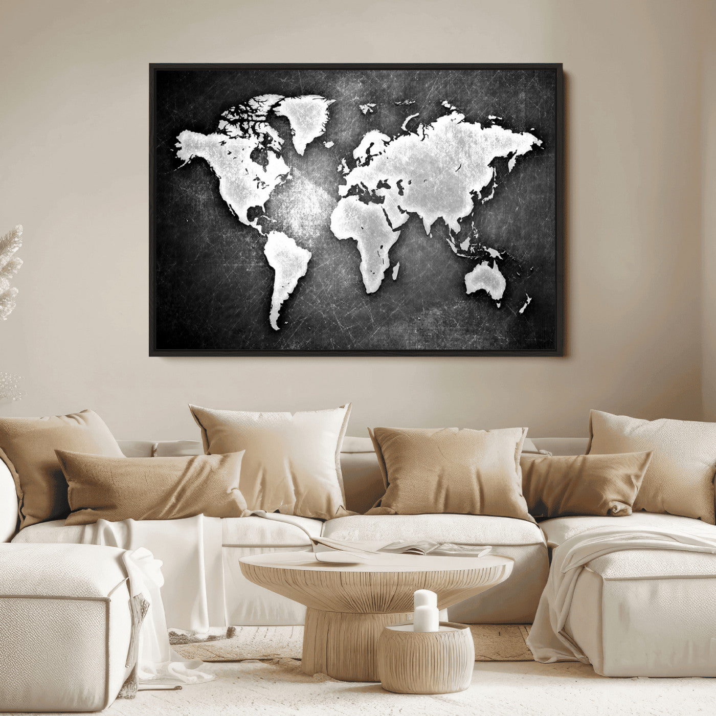34390-MGV-FC-36X24_Black-World Map Wall Art Canvas Print – Framed Wall Art for Anniversary Gift or Home Adventure Decor