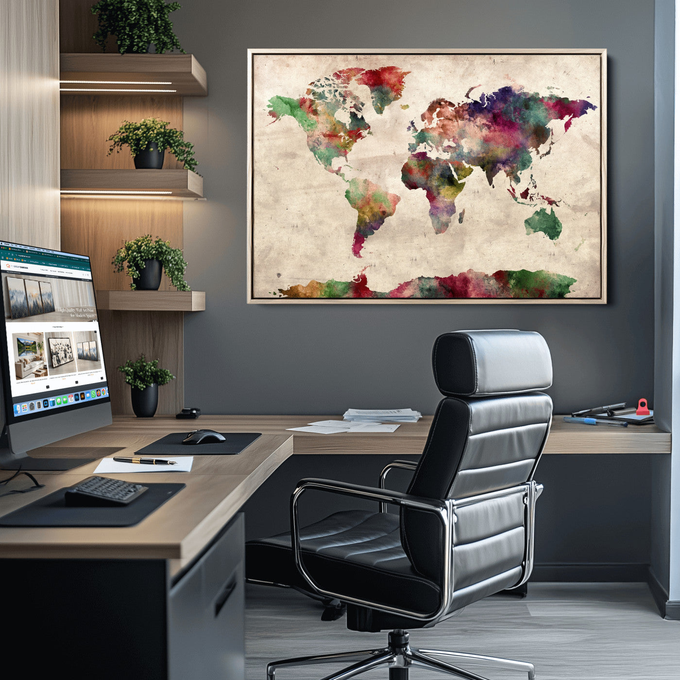 Push Pin World Map Canvas Print – Framed Wall Art for Couples to Track Their Travels – Anniversary Gift or Home Adventure Decor