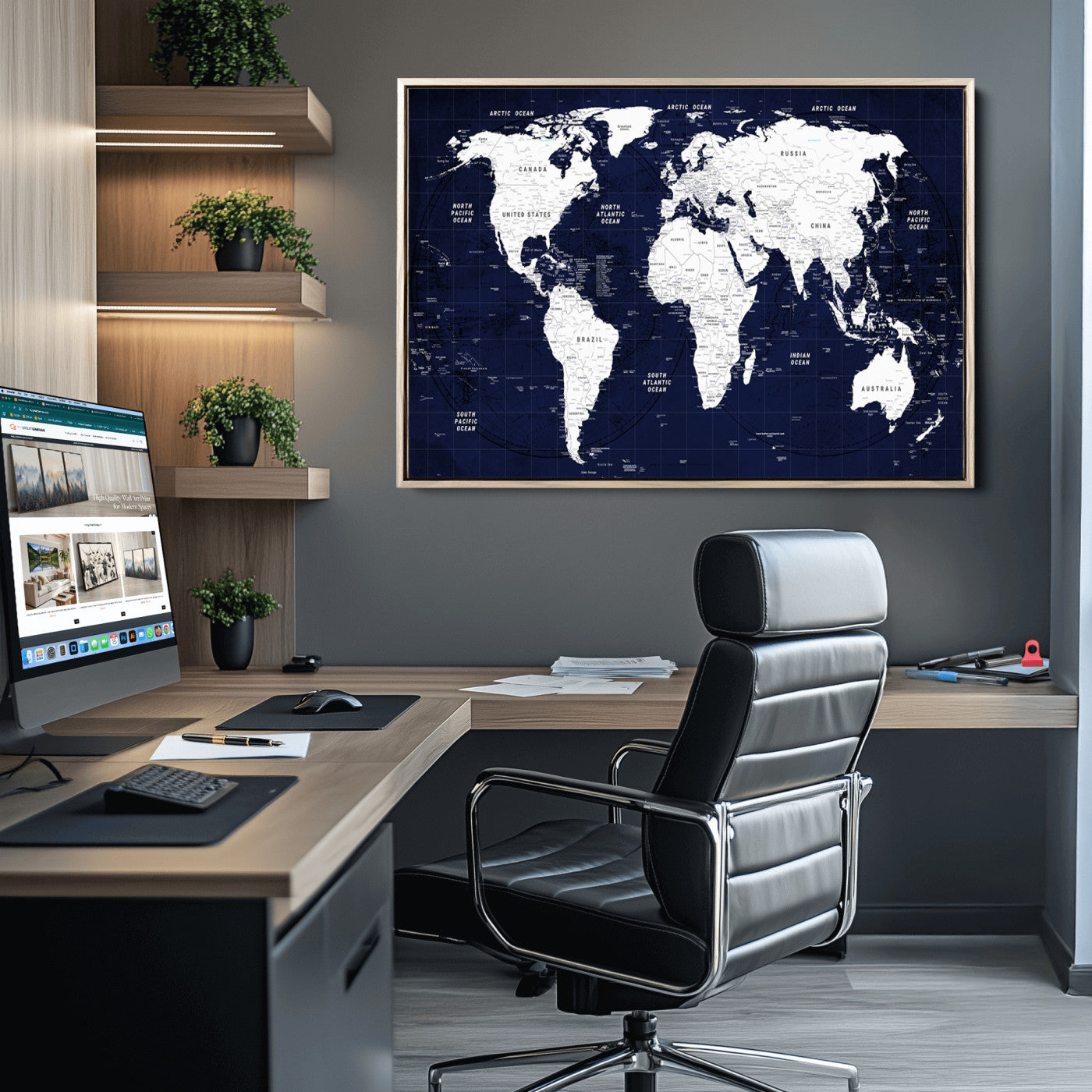 Push Pin World Map Canvas Print – Framed Wall Art for Couples to Track Their Travels – Anniversary Gift or Home Adventure Decor