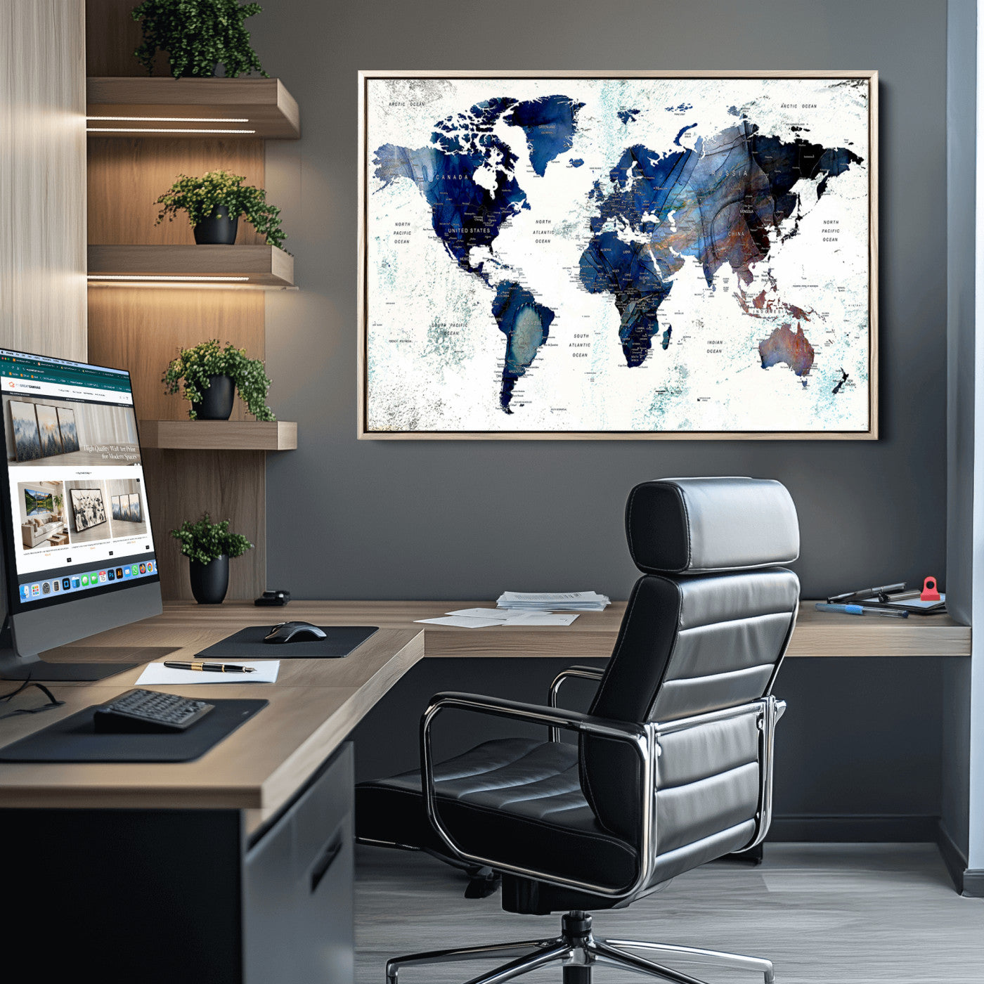 Push Pin World Map Canvas Print – Framed Wall Art for Couples to Track Their Travels – Anniversary Gift or Home Adventure Decor