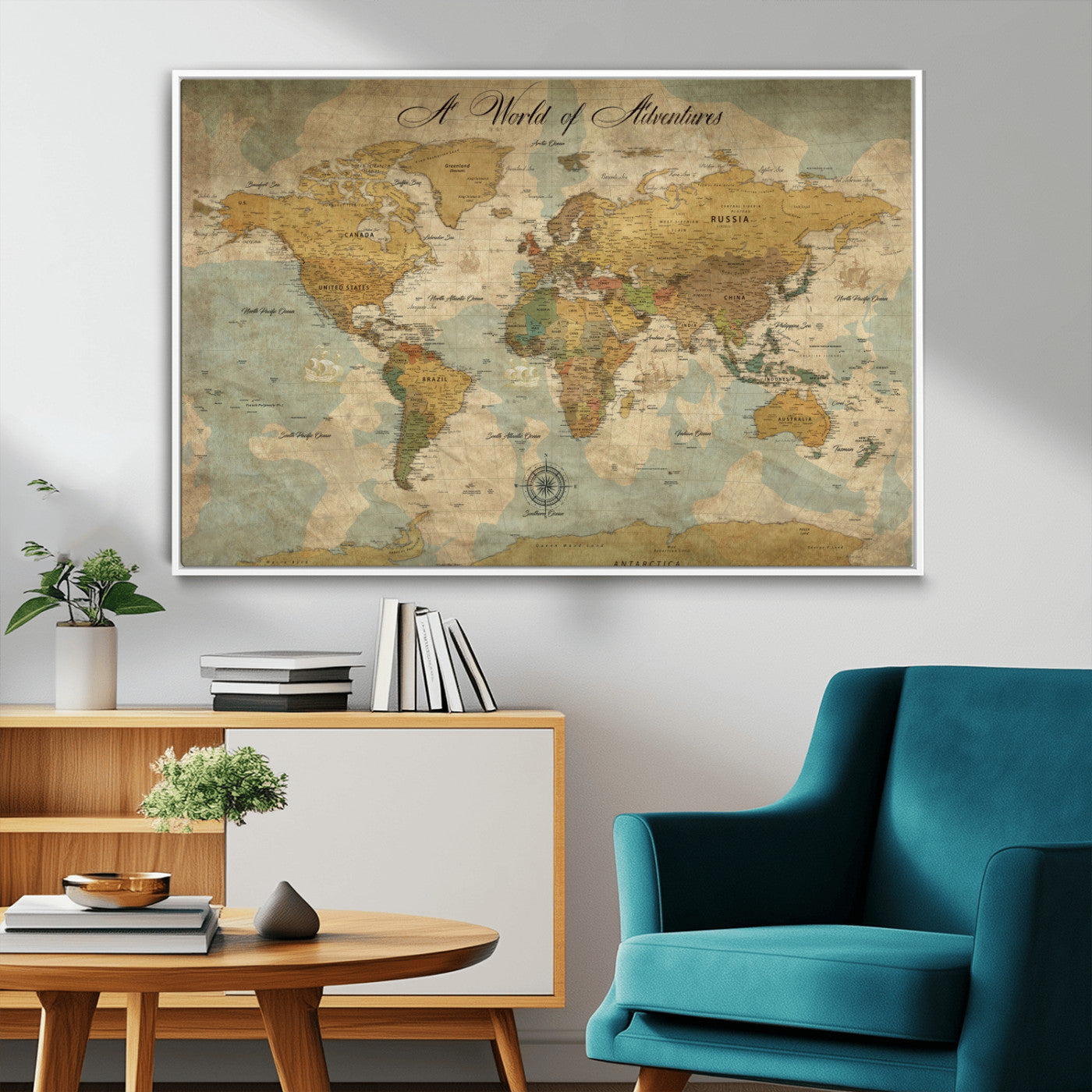 75690627-MGV-CV-36X24-Personalized World Map Print, Customizable Push Pin Framed World Map Print on Canvas - Custom Quote on Map Print,
