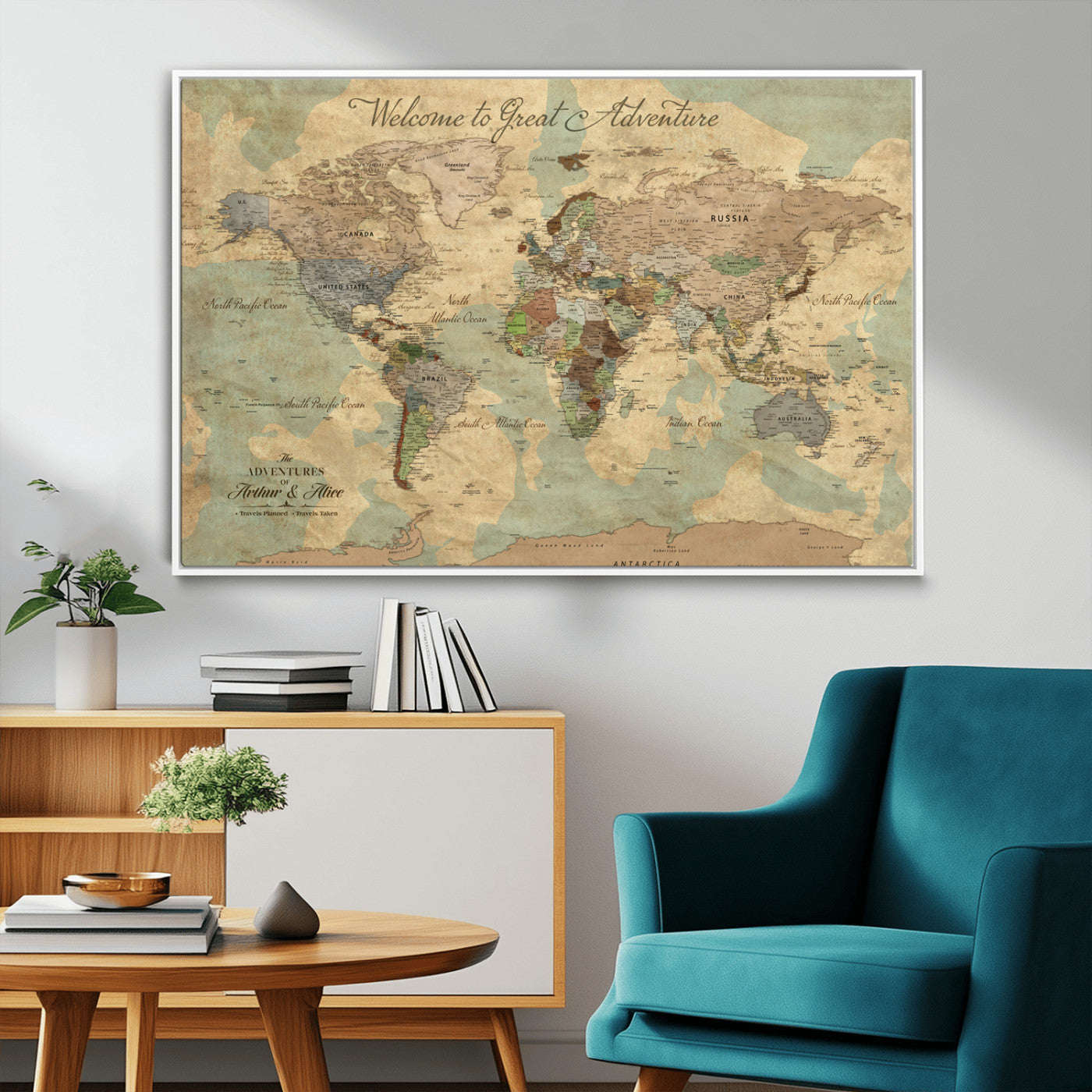 17693651-MGV-CV-36X24-Custom Push Pin World Map Wall Canvas Print – Personalized Travel Tracker with Pins – Framed Custom Quotie Canvas for Home Office Decor Art Print