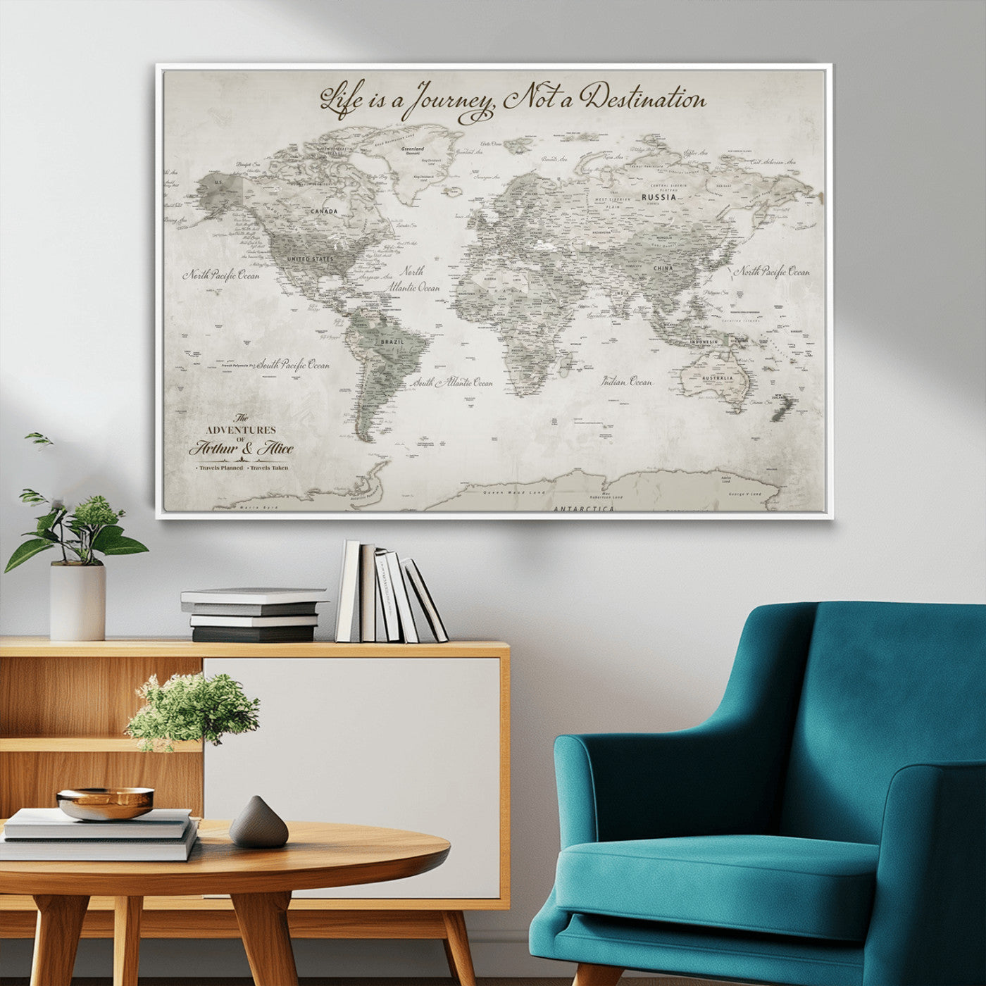 Custom Push Pin World Map Wall Canvas Print – Personalized Travel Tracker with Pins – Framed Custom Quotie Canvas for Home Office Decor