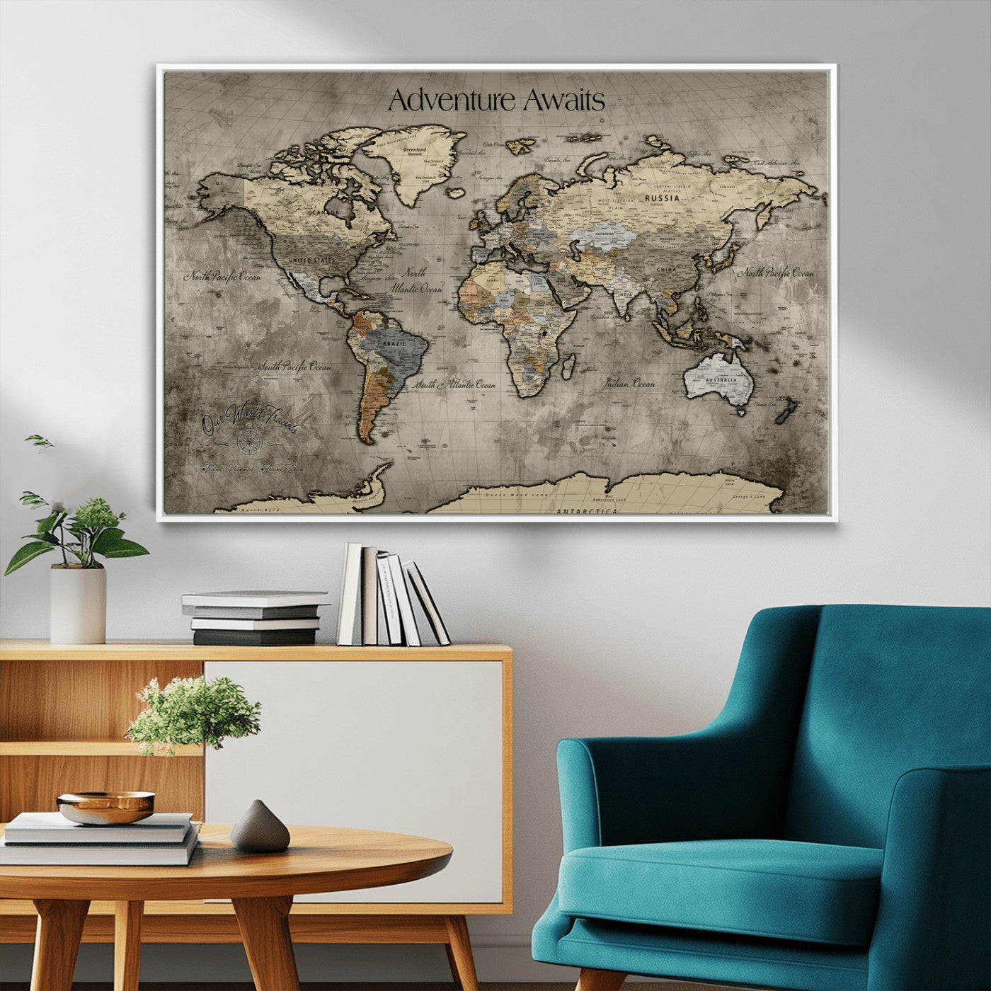 60740187-MGV-CV-36X24-Tree Rings Wall Art Canvas Print, Framed Wood Texture Art Picture Print, Blue Grain Perfect Rustic Modern Decor Artwork, Wood Texture Wall