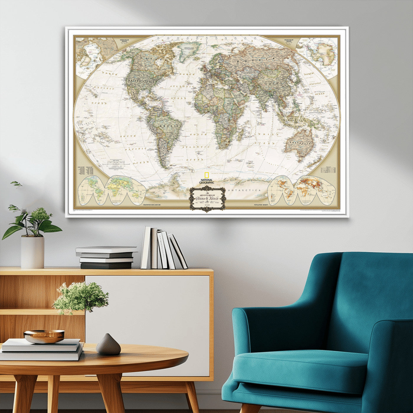Custom Push Pin World Map Wall Art Canvas Print – Personalized National Geopraphic Map for Travel Plan – Framed Customize Animal Map for Stady Room Decor