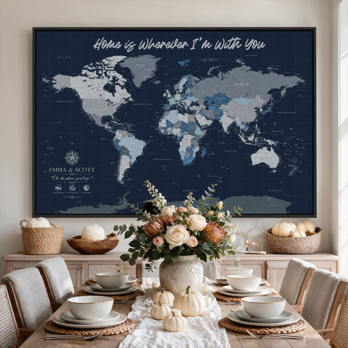 NEWMAP-18-MGV-CV-36X24 - Custom Push Pin World Map Wall Art Canvas Print | Personalized Travel Tracker with Pins Framed Large Print - NEWMAP-18