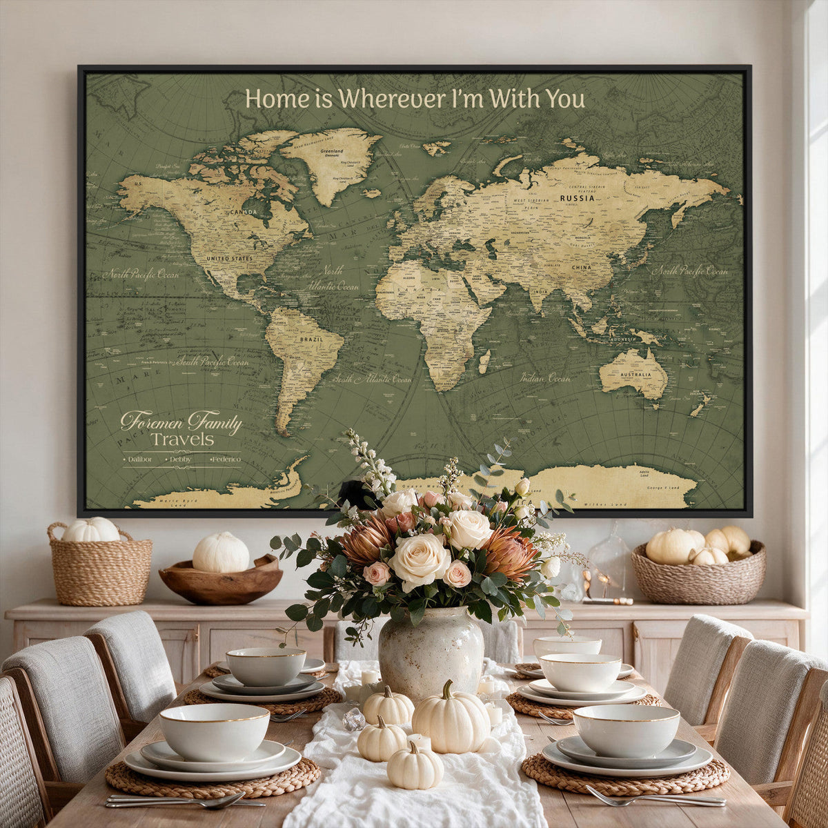31715895-MGV-CV-36X24 - Custom Push Pin World Map Wall Art Canvas Print | Personalized Travel Tracker with Pins Framed Large for Home and Office Decor