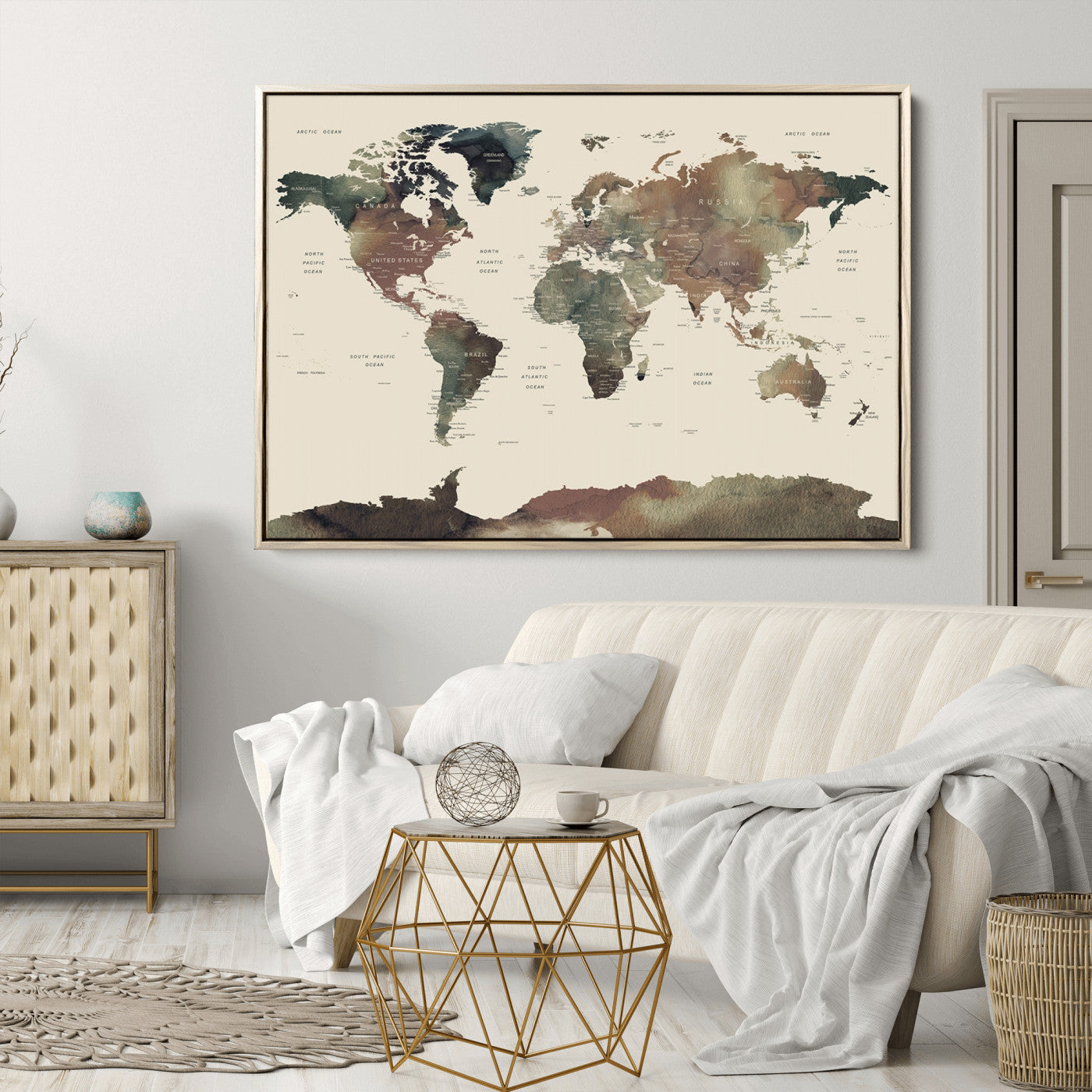 Push Pin World Map Canvas Print – Framed Wall Art for Couples to Track Their Travels – Anniversary Gift or Home Adventure Decor