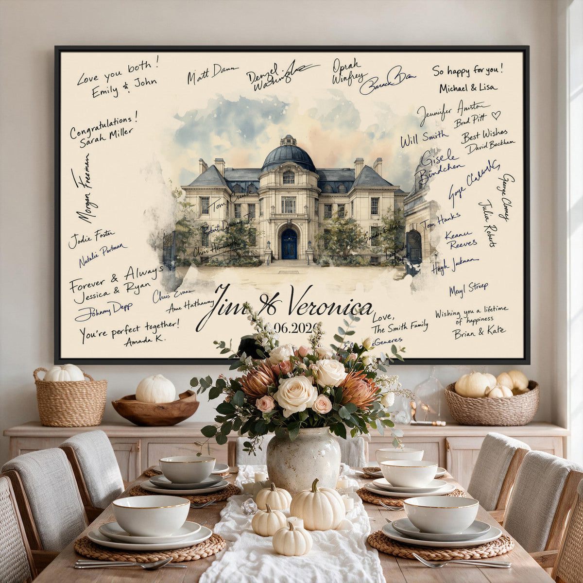 17002059-MGV-CV-36X24 - Wedding Guest Book Alternative Wall Art Canvas Print, Personalized Couple Photo Guestbook