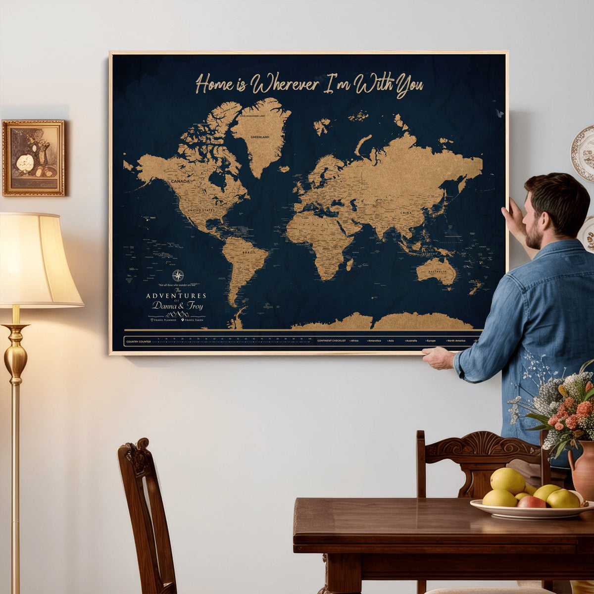 45598170-MGV-CV-36X24 - Custom Push Pin World Map Canvas Print | Personalized Travel Map Wall Art