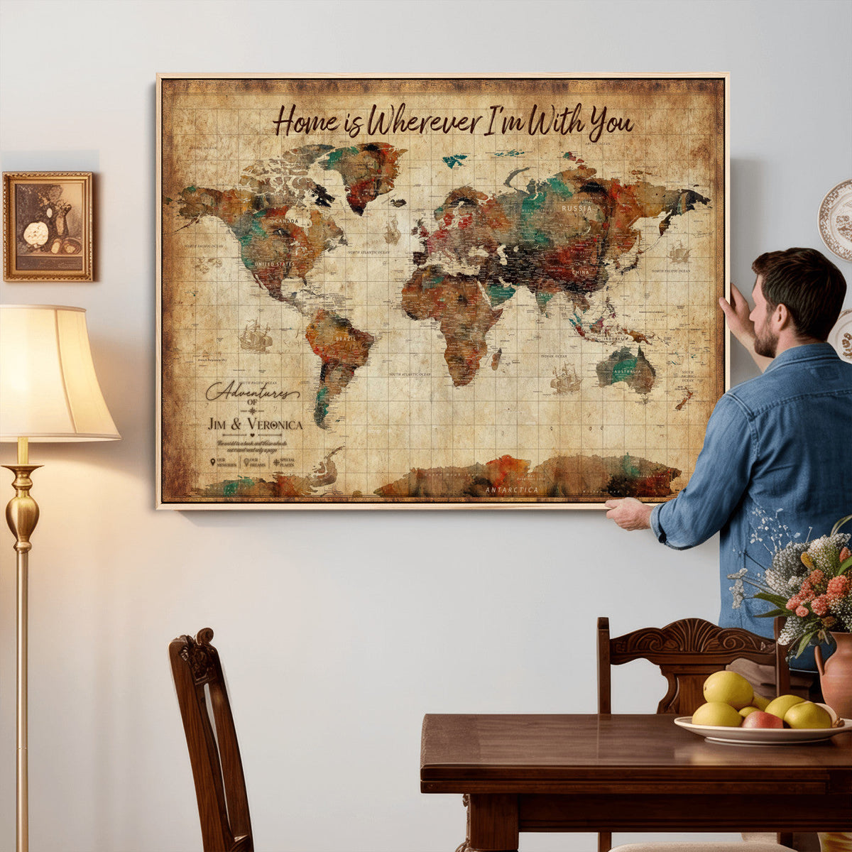 48389322-MGV-CV-36X24 - Custom Push Pin World Map Canvas Print | Personalized Travel Map Wall Art