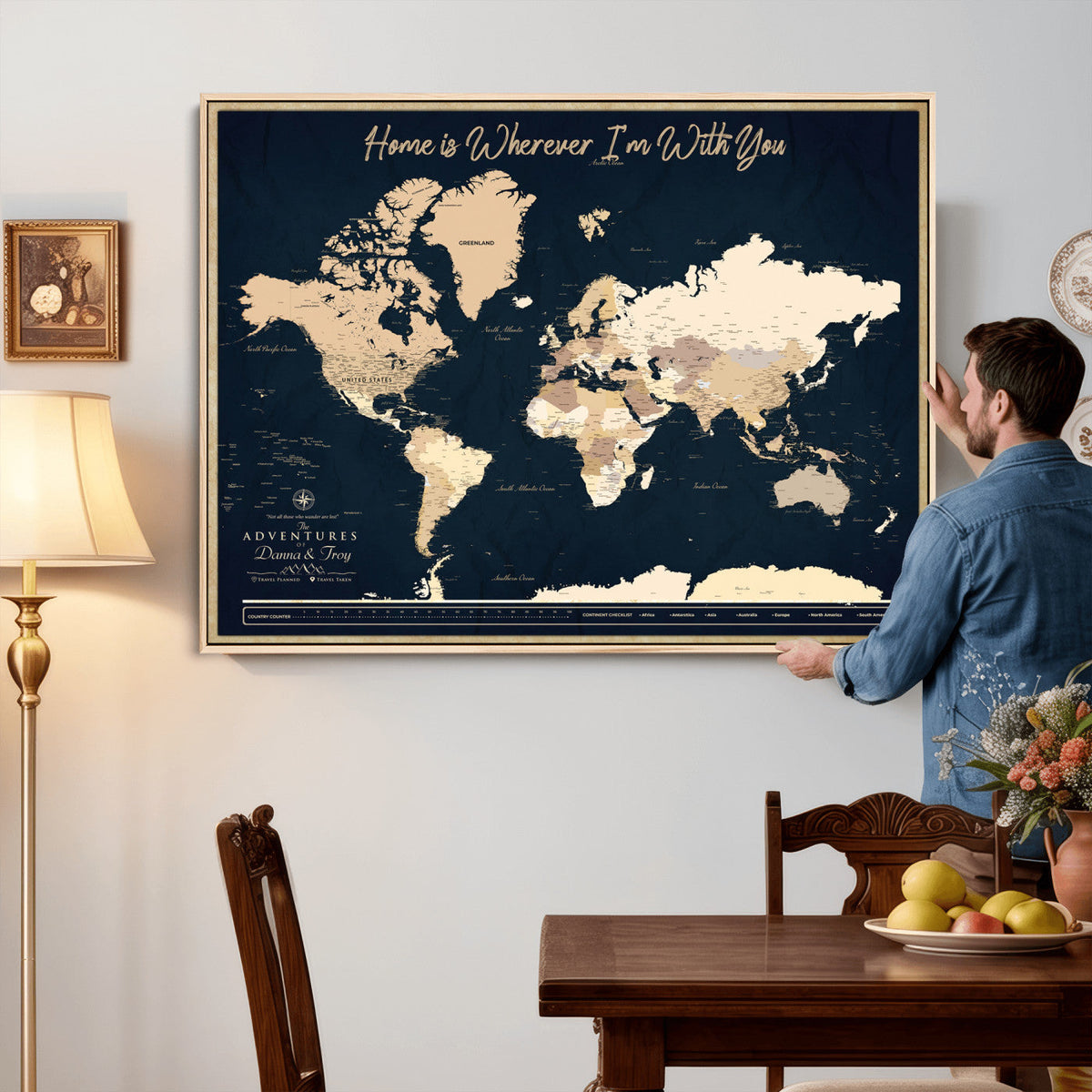 29990805-MGV-CV-36X24 - Custom Push Pin World Map Canvas Print | Personalized Travel Map Wall Art