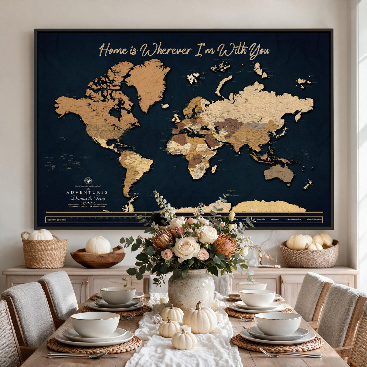 13903533-MGV-CV-36X24 - Extra Large Framed Personalize Push Pin World Map Wall Art Canvas Print for Travel Tracking - NEWMAP-152